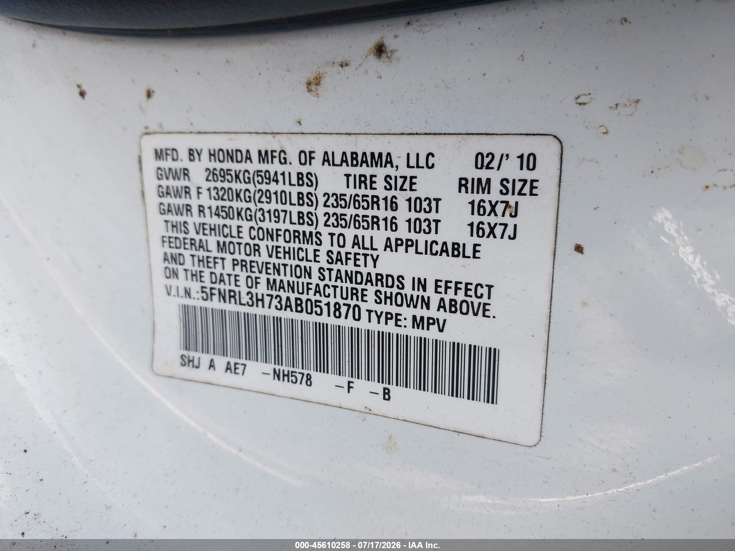 2010 Honda Odyssey Ex-l White vin: 5FNRL3H73AB051870