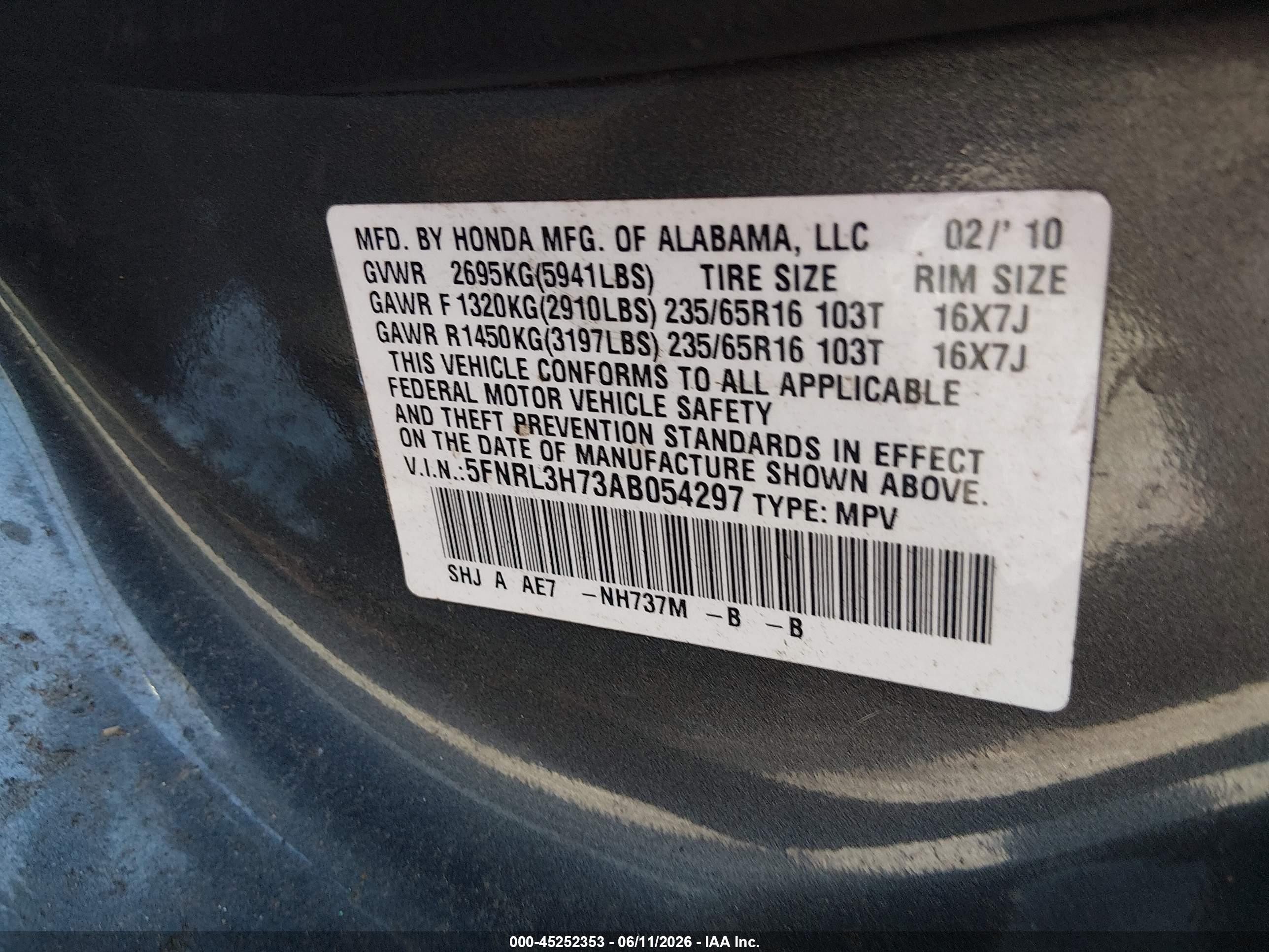 2010 Honda Odyssey Ex-l Gray vin: 5FNRL3H73AB054297