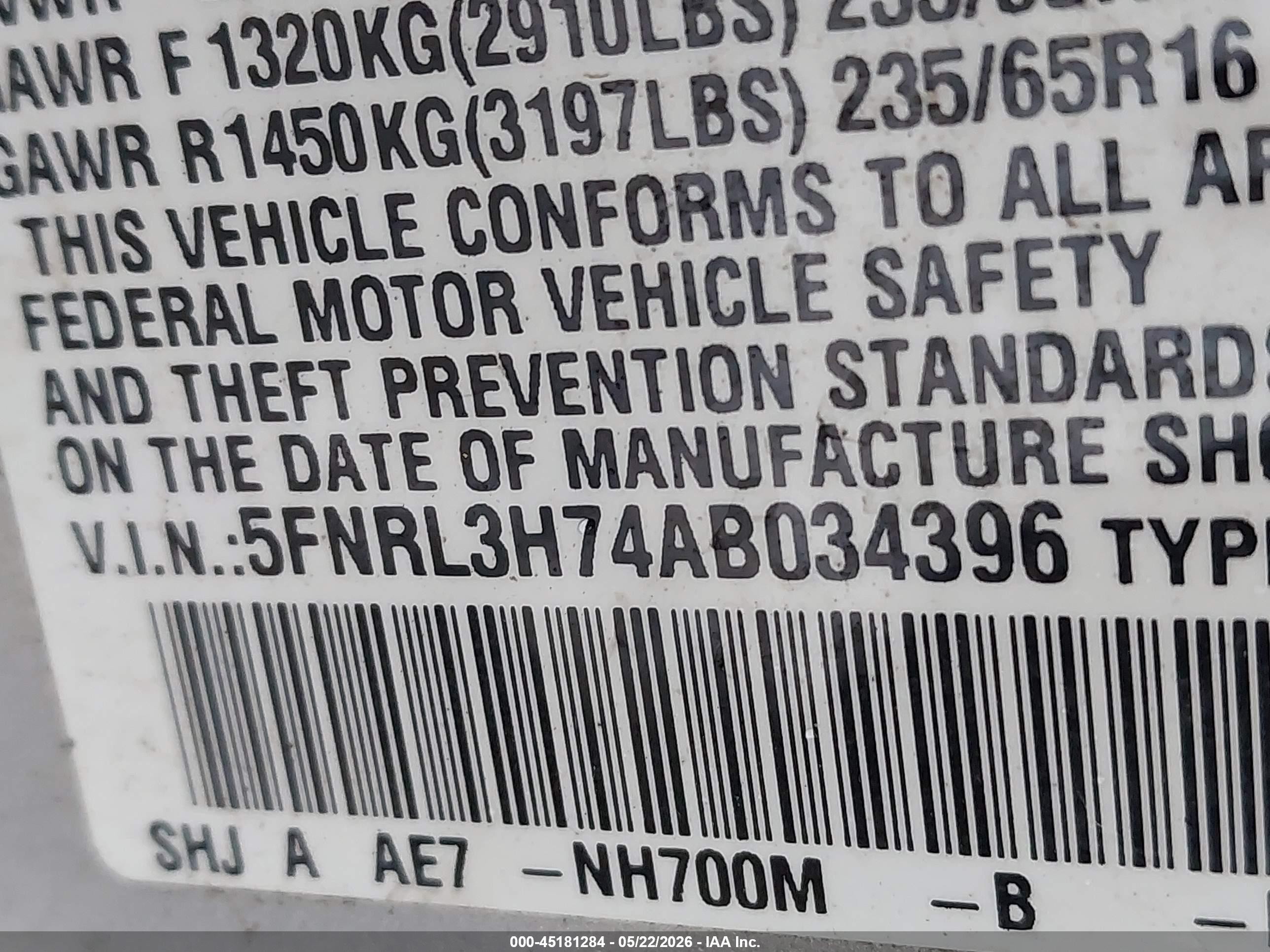 2010 Honda Odyssey Ex-l Silver vin: 5FNRL3H74AB034396