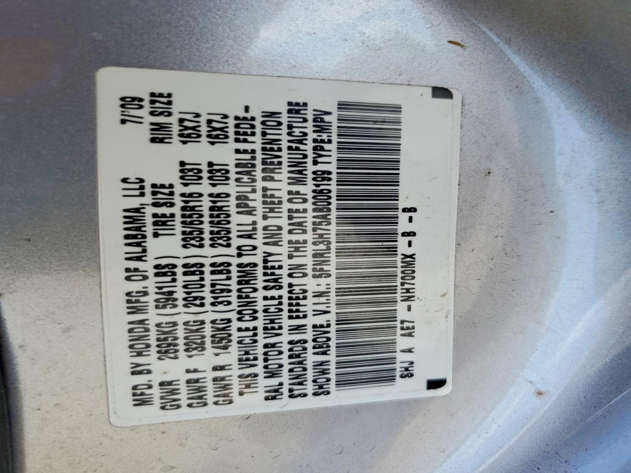 2010 Honda Odyssey Exl Silver vin: 5FNRL3H75AB006199