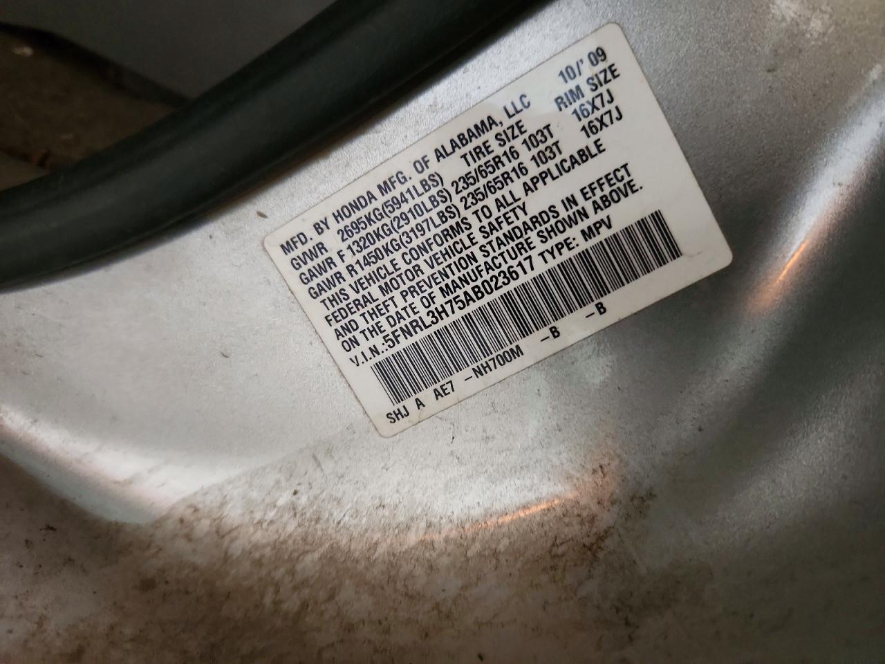 2010 Honda Odyssey Exl Silver vin: 5FNRL3H75AB023617