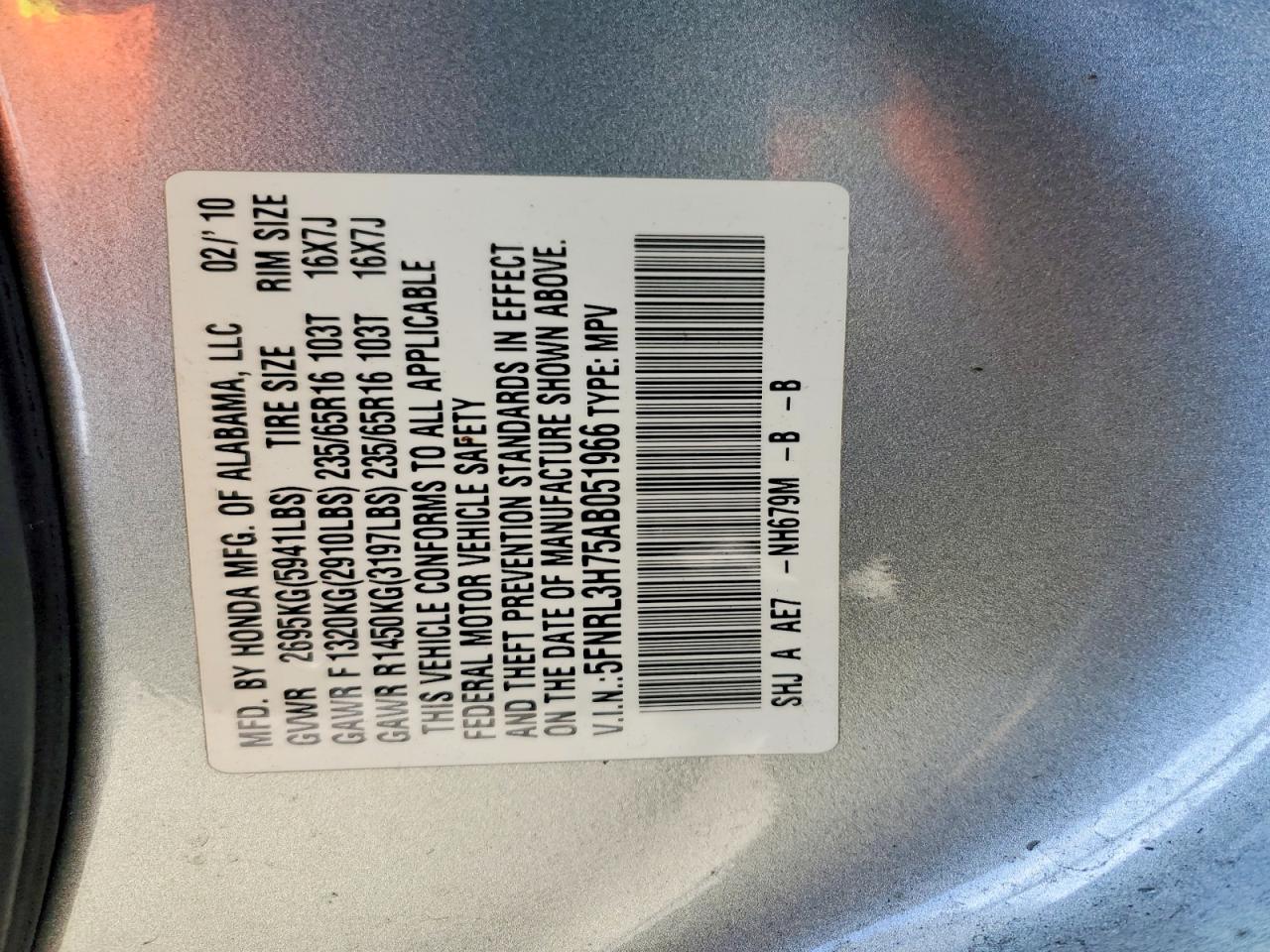 2010 Honda Odyssey Exl Silver vin: 5FNRL3H75AB051966