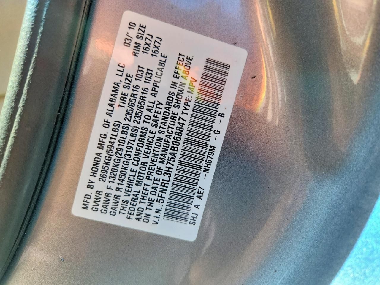 2010 Honda Odyssey Exl Silver vin: 5FNRL3H75AB068847
