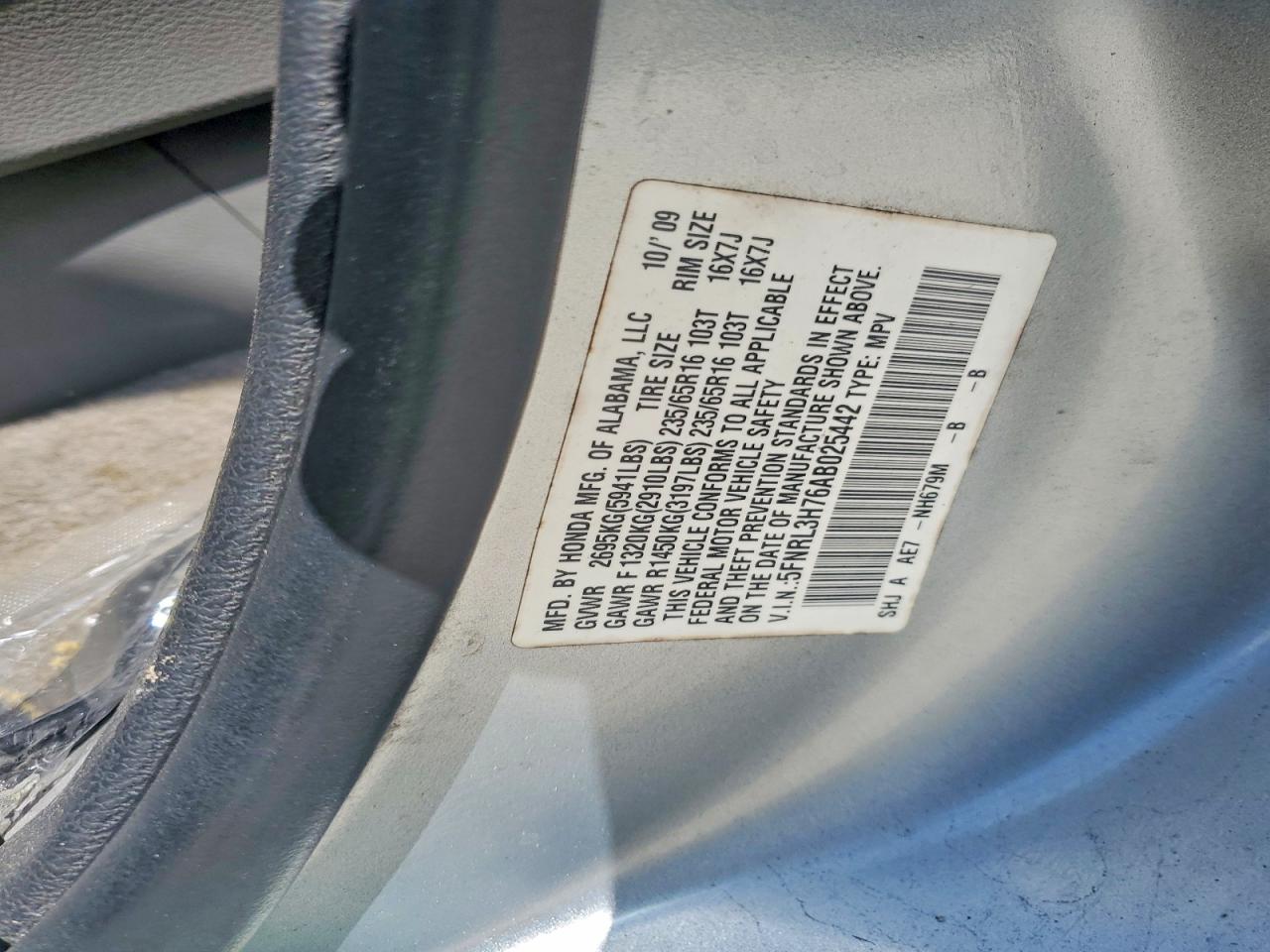 2010 Honda Odyssey Exl Silver vin: 5FNRL3H76AB025442