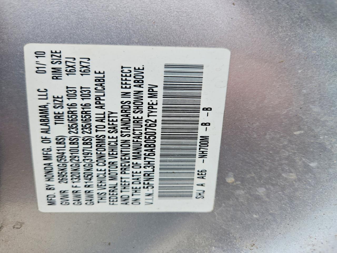 2010 Honda Odyssey Exl Silver vin: 5FNRL3H76AB050762