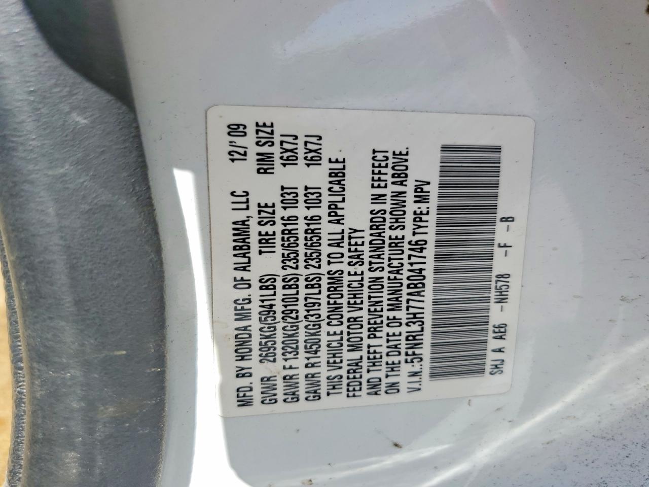 2010 Honda Odyssey Exl White vin: 5FNRL3H77AB041746