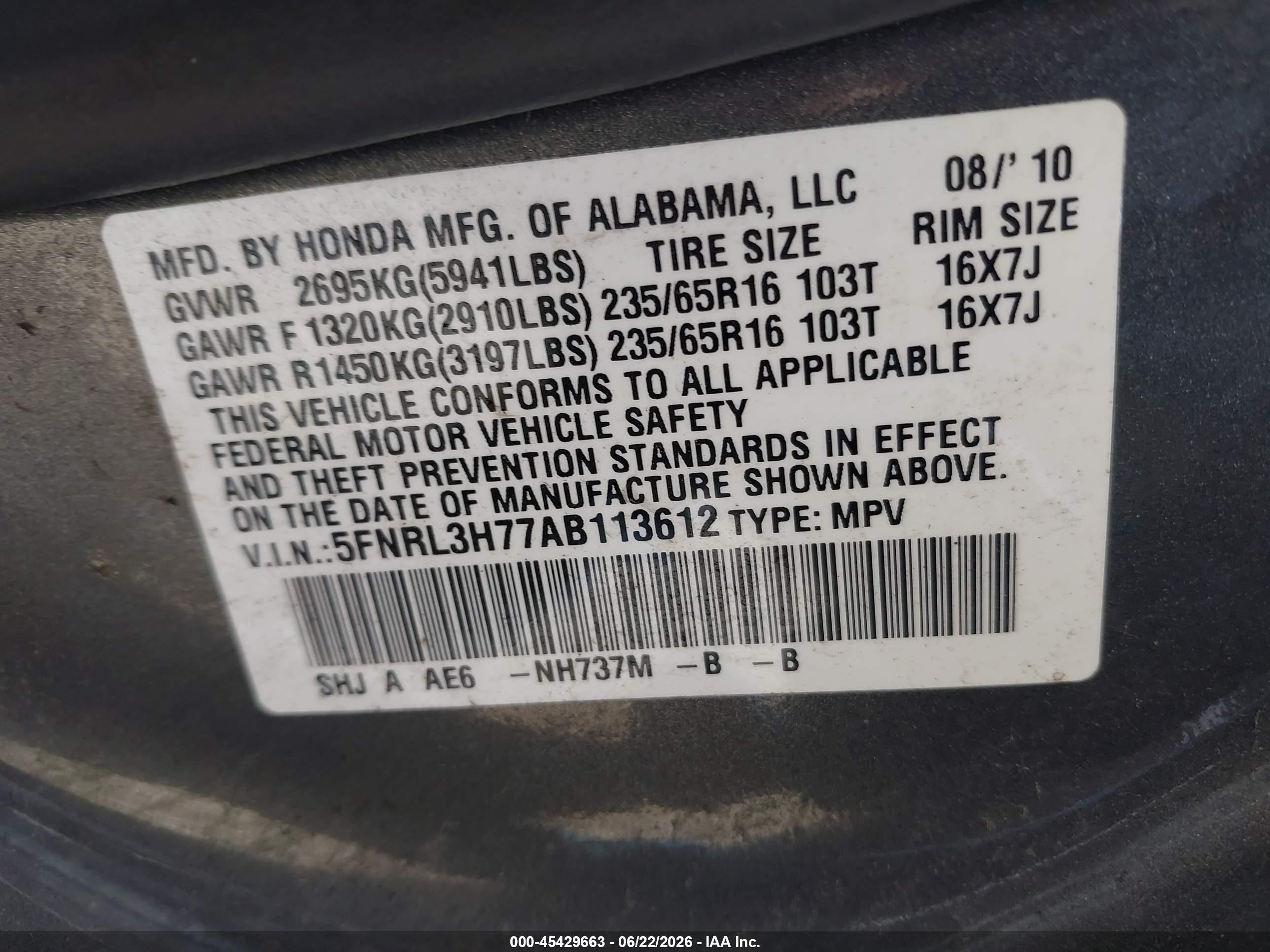 2010 Honda Odyssey Ex-l Gray vin: 5FNRL3H77AB113612