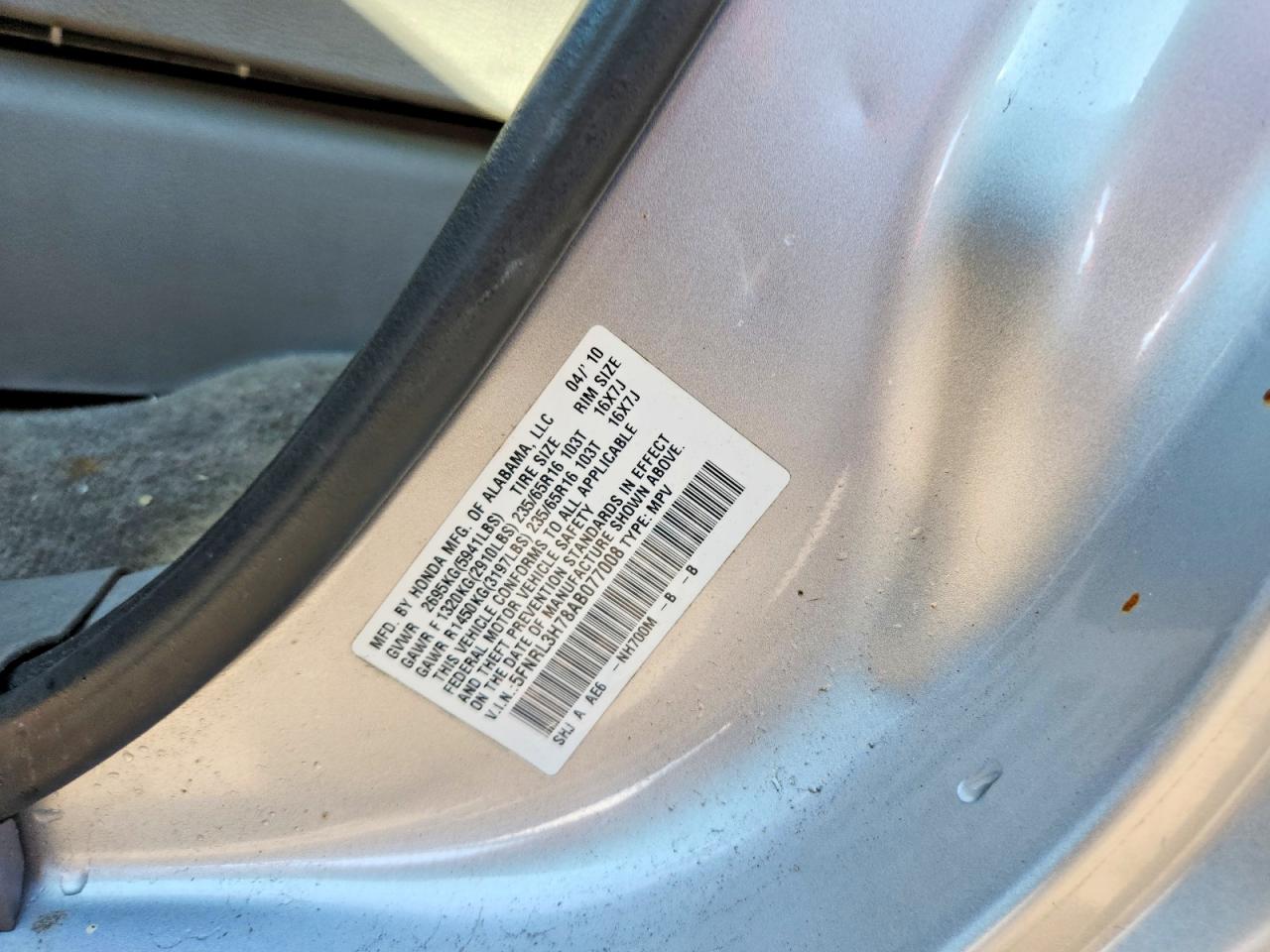 2010 Honda Odyssey Exl Серебряный vin: 5FNRL3H78AB077008