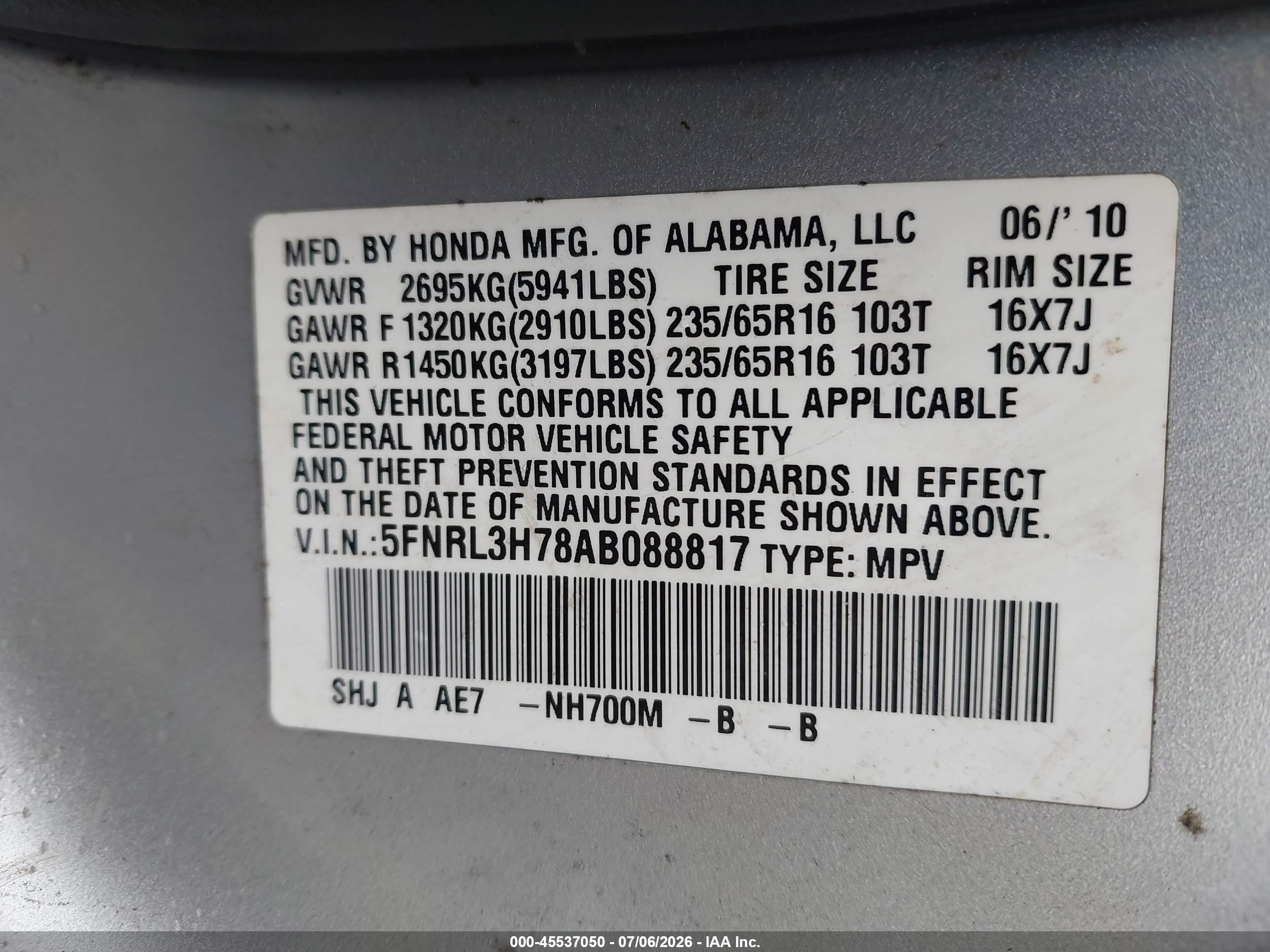 2010 Honda Odyssey Ex-l Серебряный vin: 5FNRL3H78AB088817