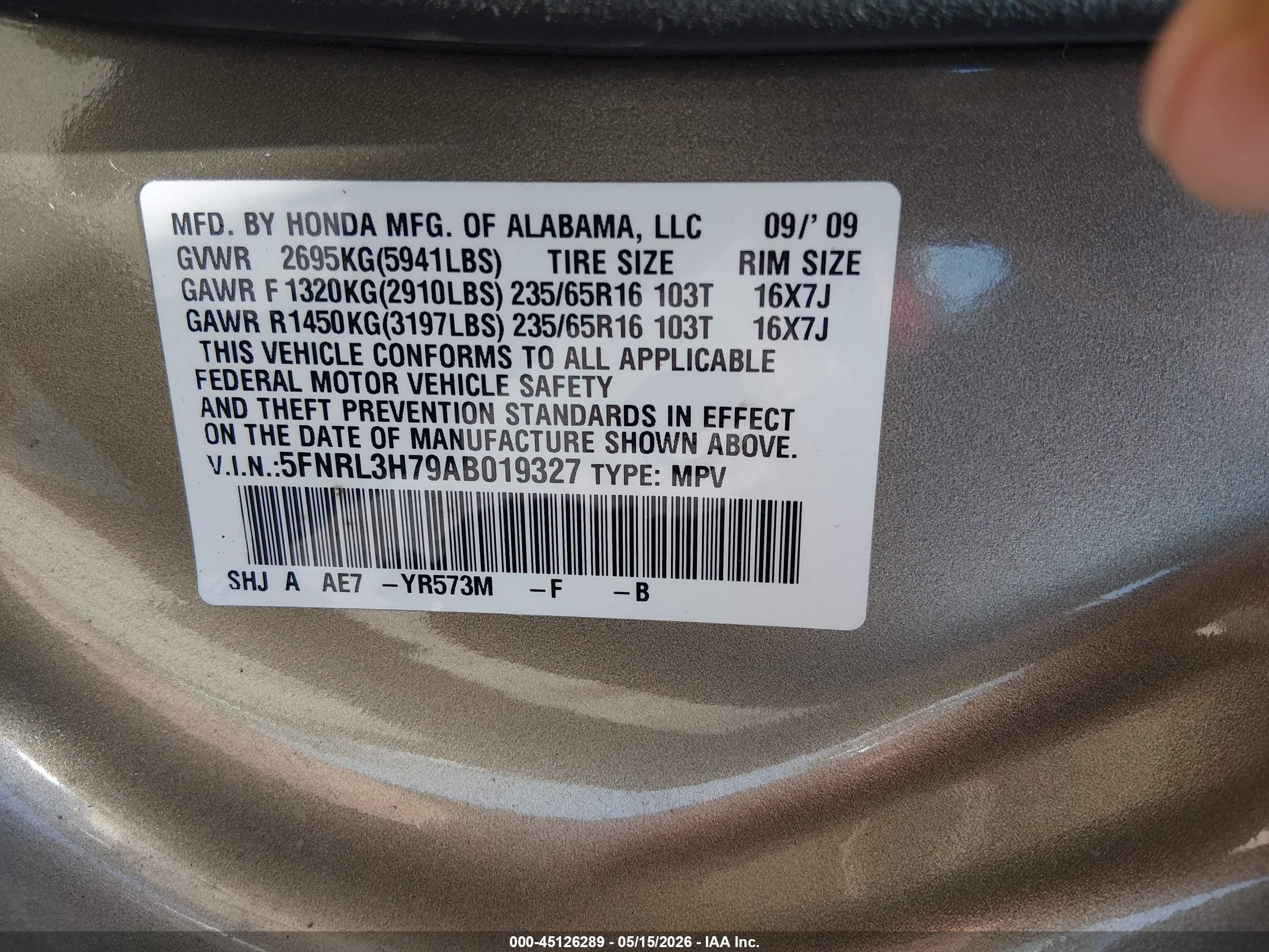 2010 Honda Odyssey Ex-l Tan vin: 5FNRL3H79AB019327