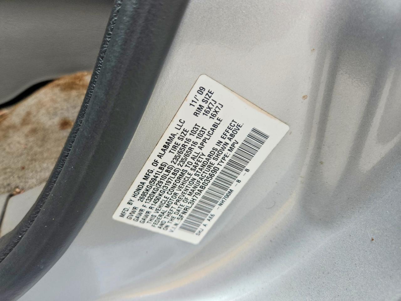 2010 Honda Odyssey Exl Silver vin: 5FNRL3H79AB035690