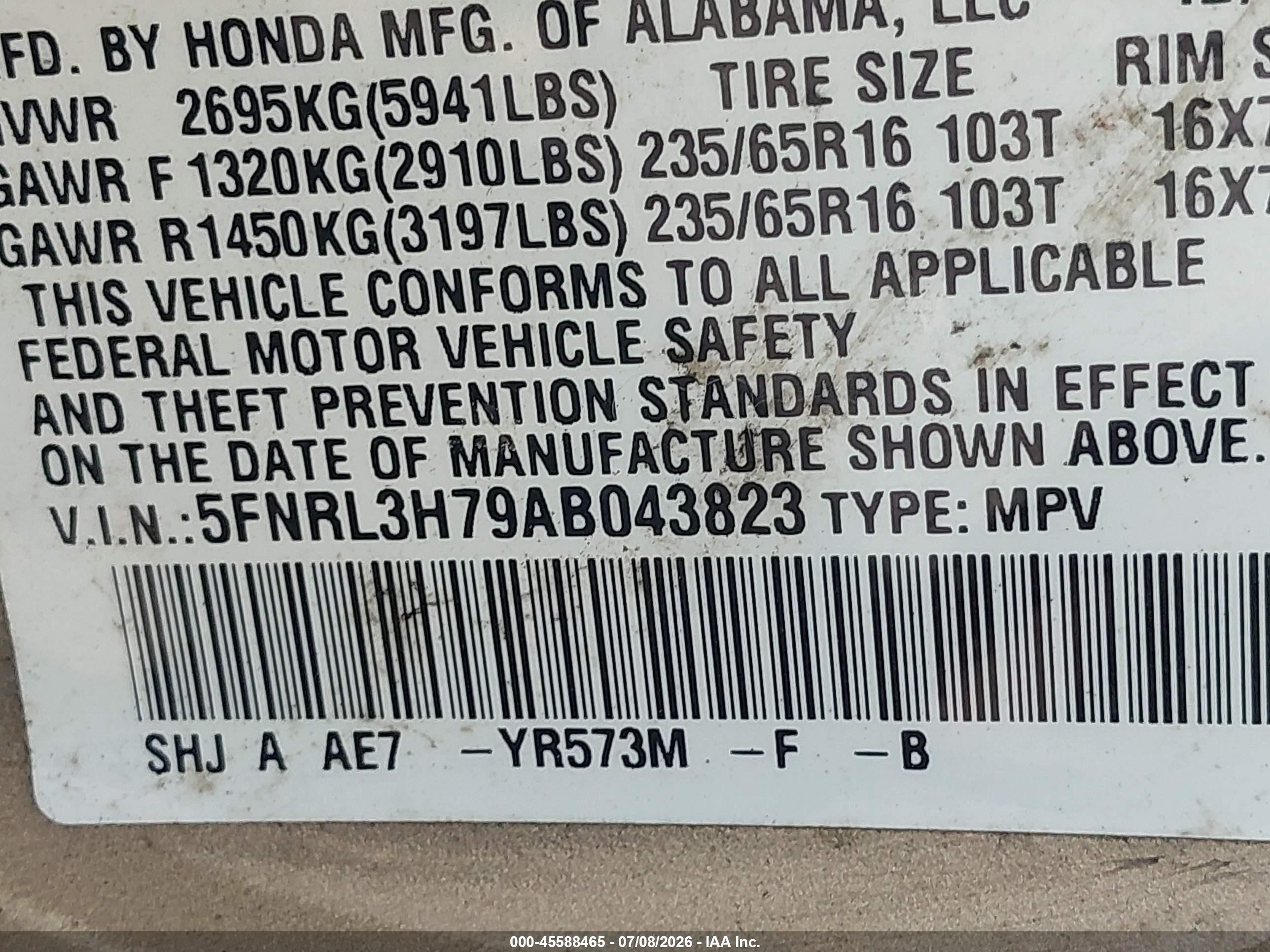 2010 Honda Odyssey Ex-l Cream vin: 5FNRL3H79AB043823