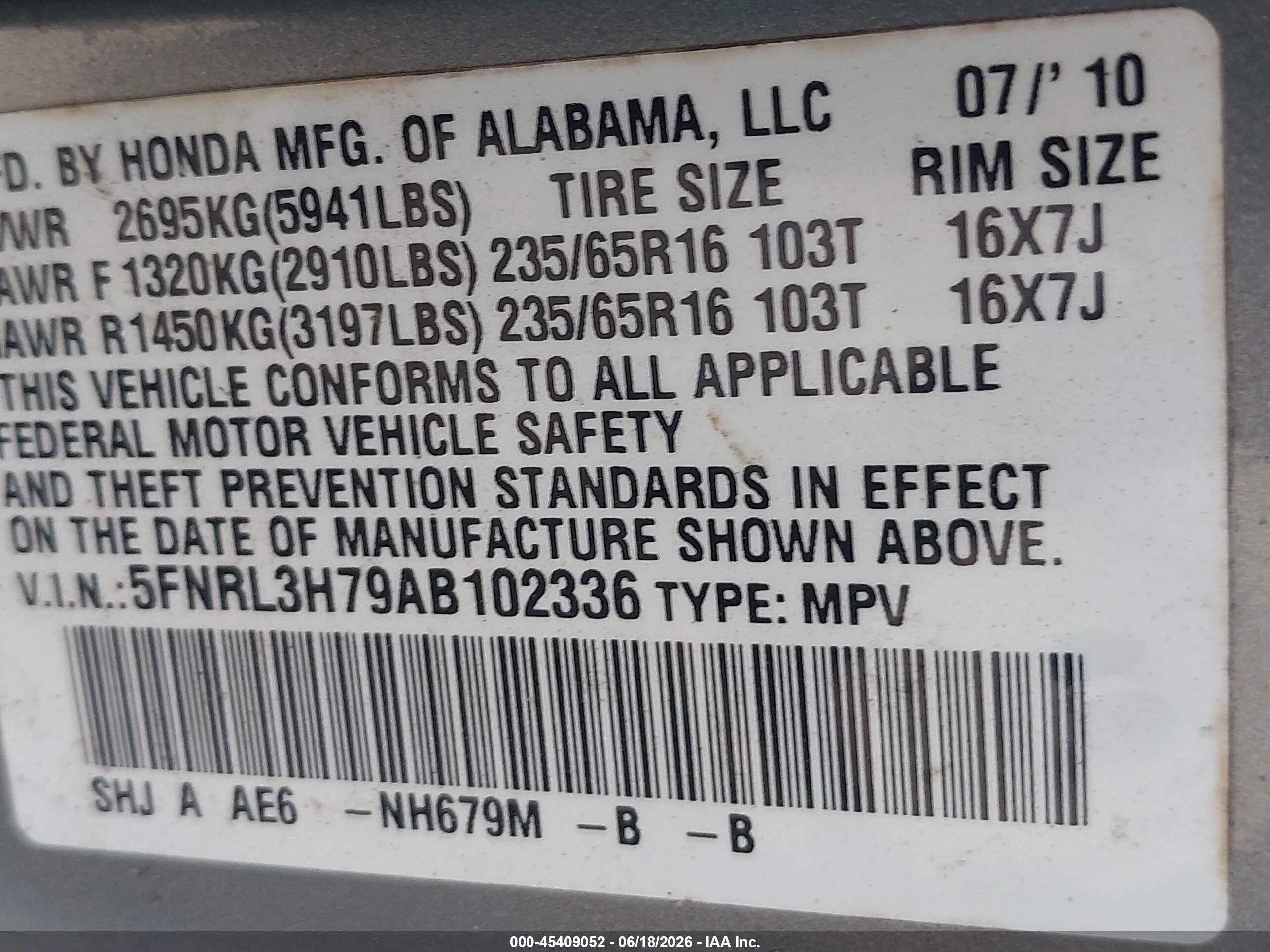 2010 Honda Odyssey Ex-l Gray vin: 5FNRL3H79AB102336