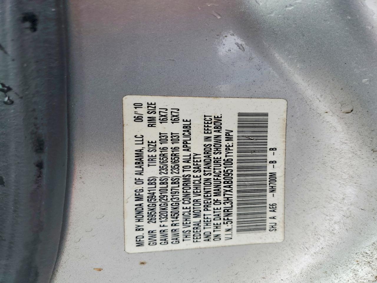 2010 Honda Odyssey Exl Silver vin: 5FNRL3H7XAB095106