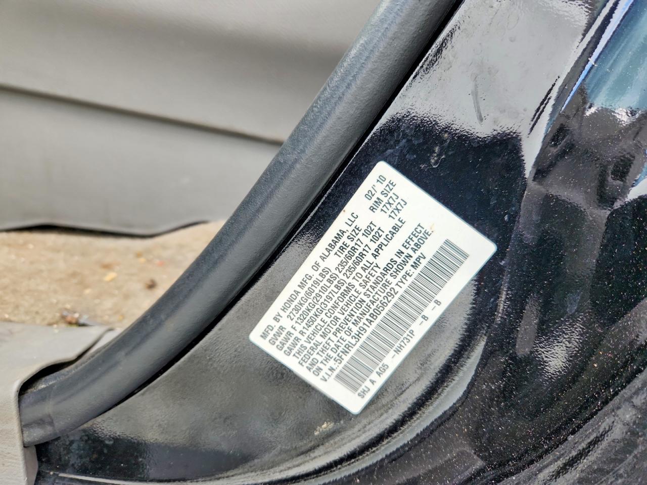2010 Honda Odyssey Touring Black vin: 5FNRL3H91AB056292