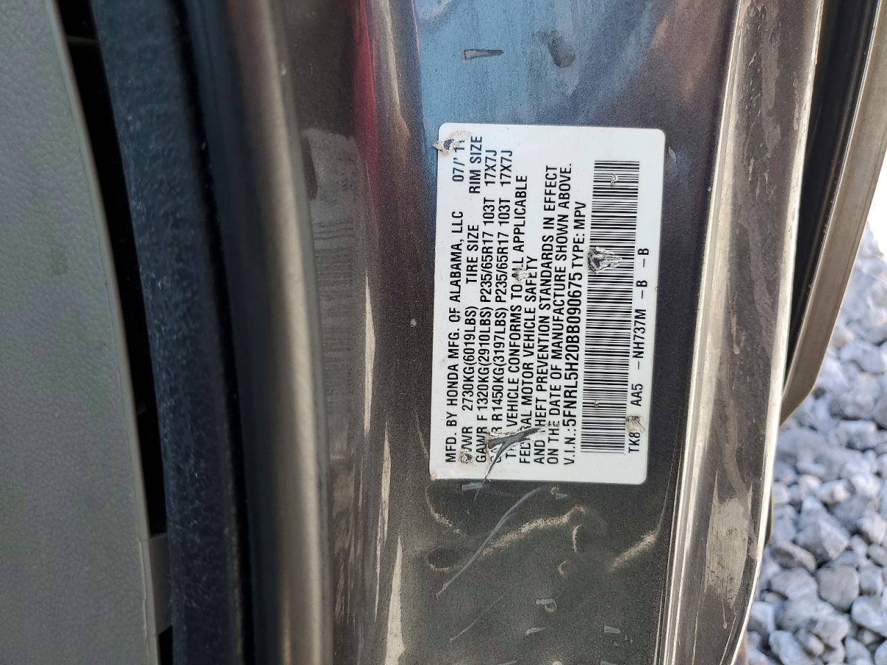 2011 Honda Odyssey Lx Gray vin: 5FNRL5H20BB090675