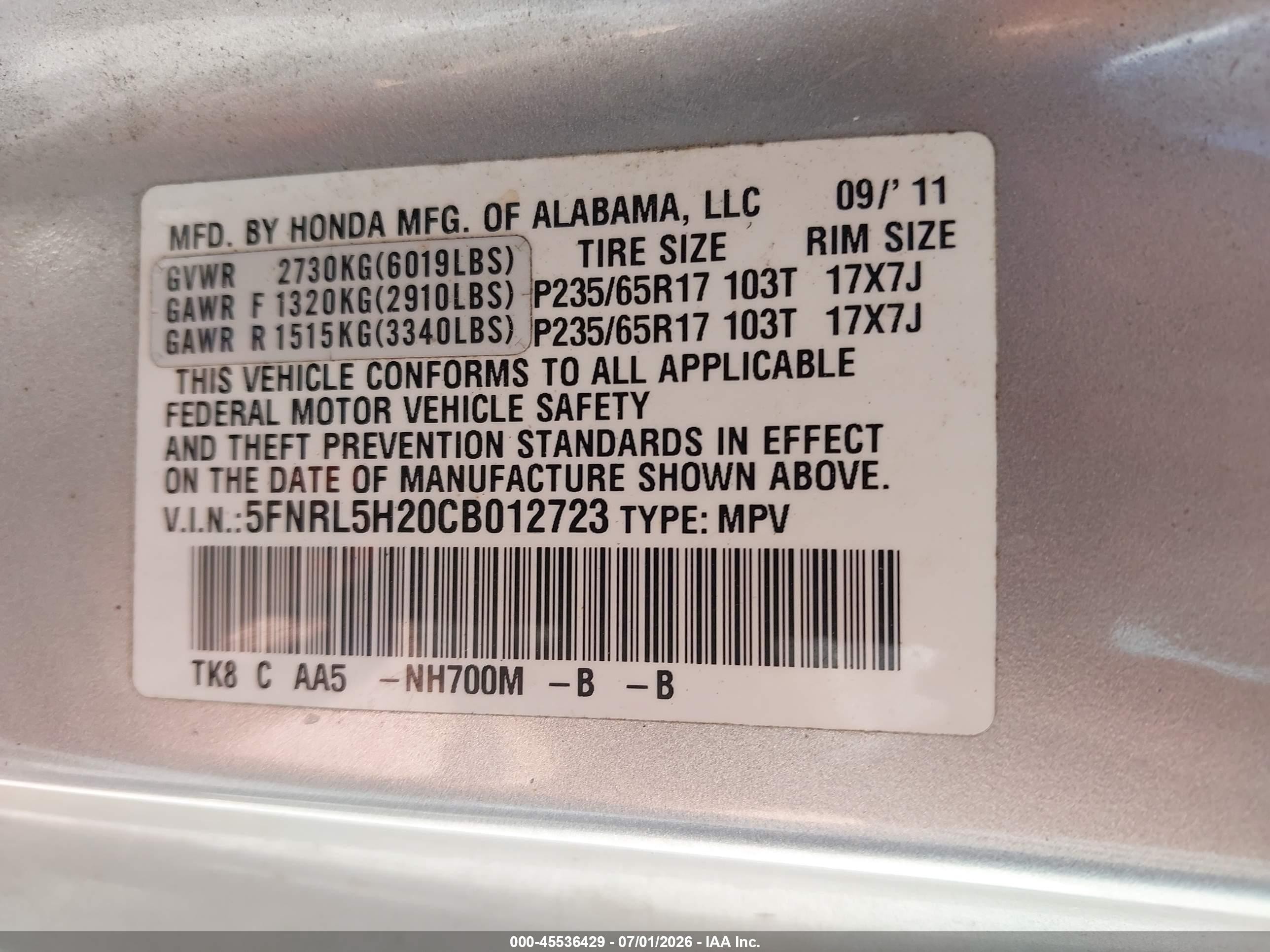 2012 Honda Odyssey Lx Silver vin: 5FNRL5H20CB012723