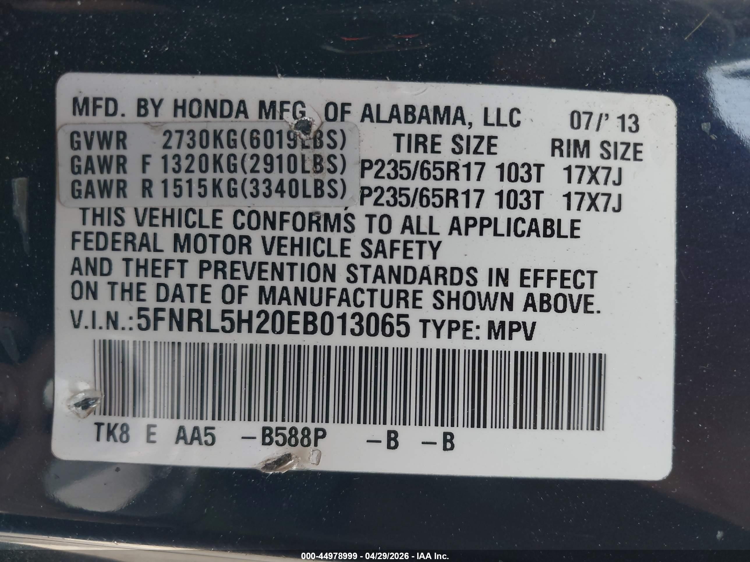 2014 Honda Odyssey Lx Blue vin: 5FNRL5H20EB013065