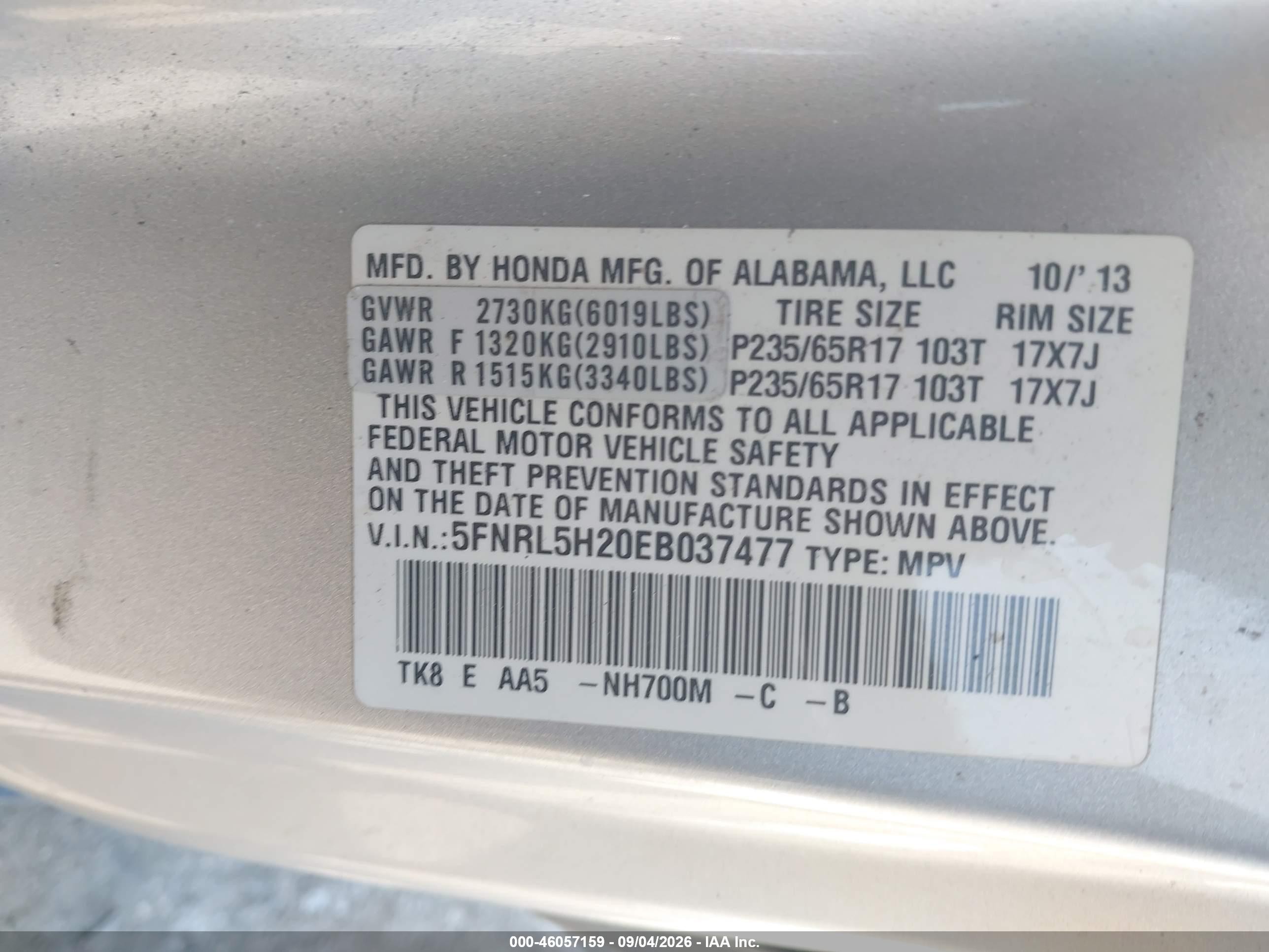 2014 Honda Odyssey Lx Silver vin: 5FNRL5H20EB037477