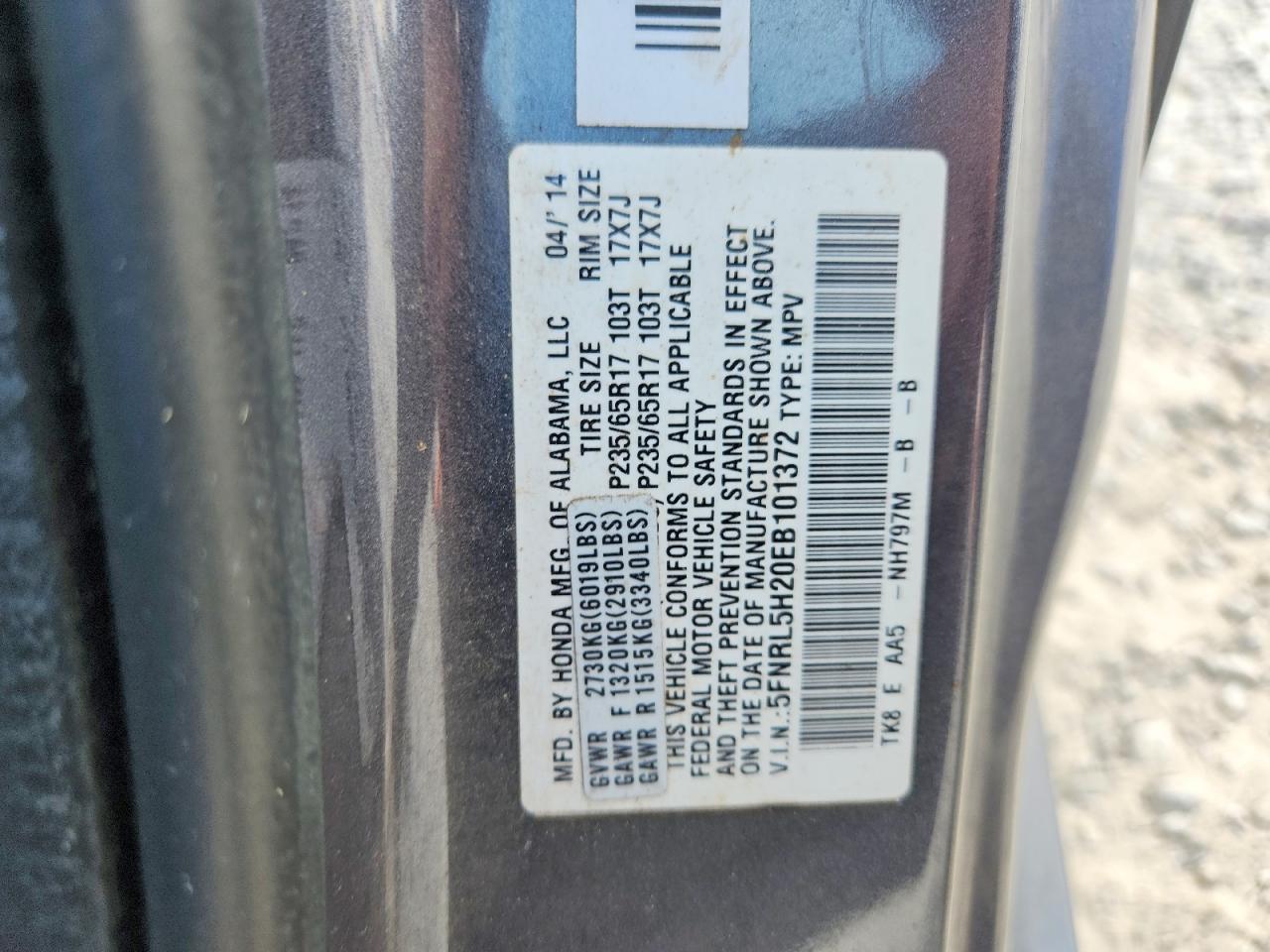 2014 Honda Odyssey Lx Gray vin: 5FNRL5H20EB101372