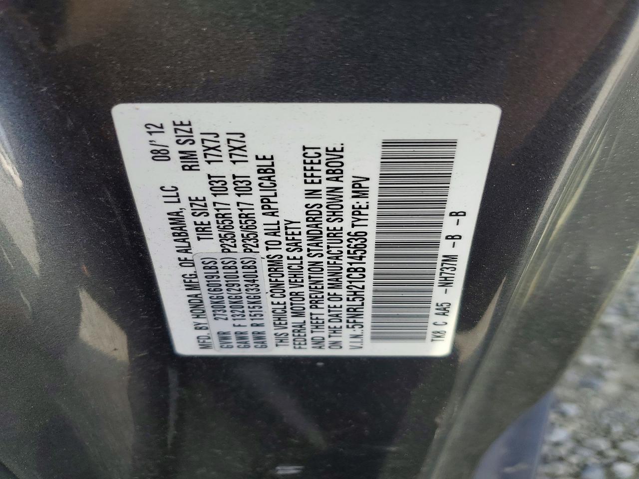2012 Honda Odyssey Lx Серый vin: 5FNRL5H21CB145636