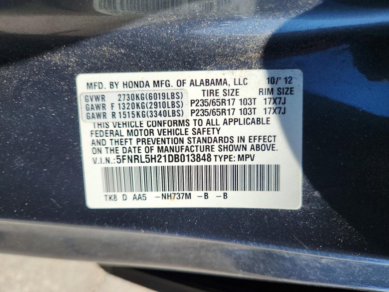 2013 Honda Odyssey Lx Gray vin: 5FNRL5H21DB013848