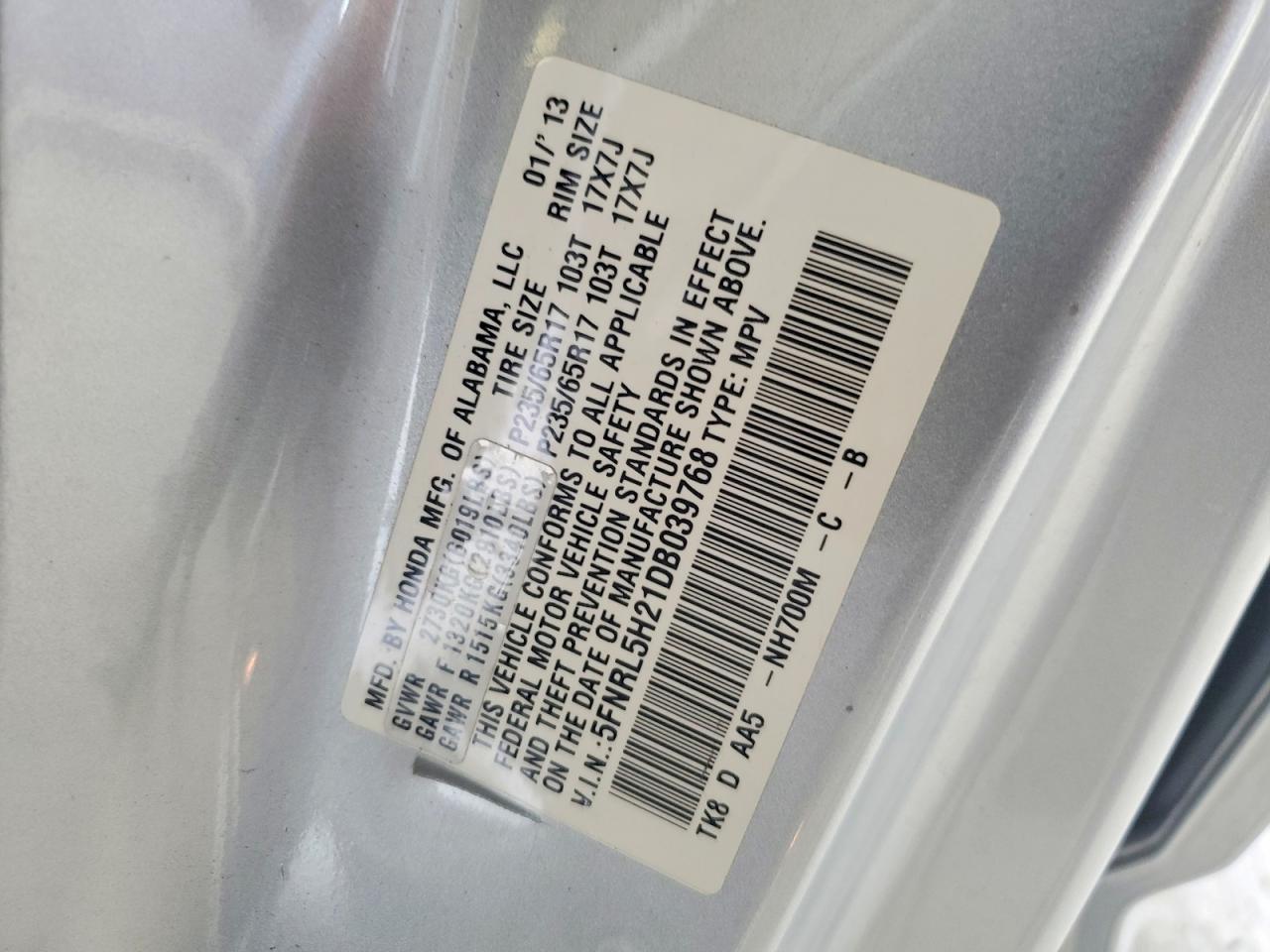 2013 Honda Odyssey Lx Серебряный vin: 5FNRL5H21DB039768