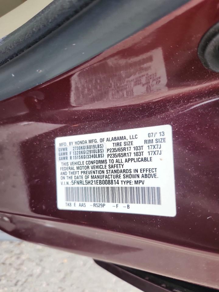 2014 Honda Odyssey Lx Burgundy vin: 5FNRL5H21EB008814