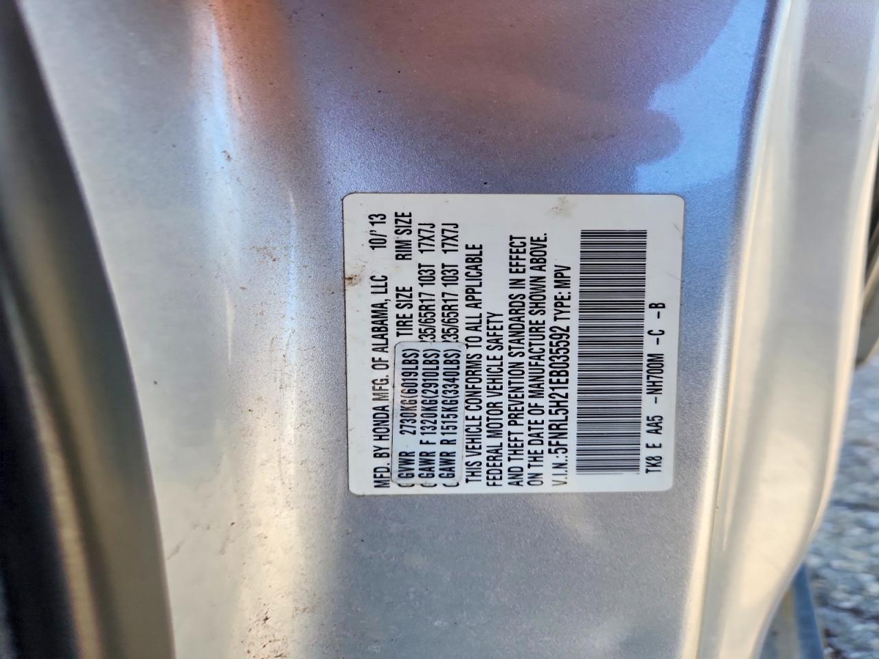 2014 Honda Odyssey Lx Silver vin: 5FNRL5H21EB035592