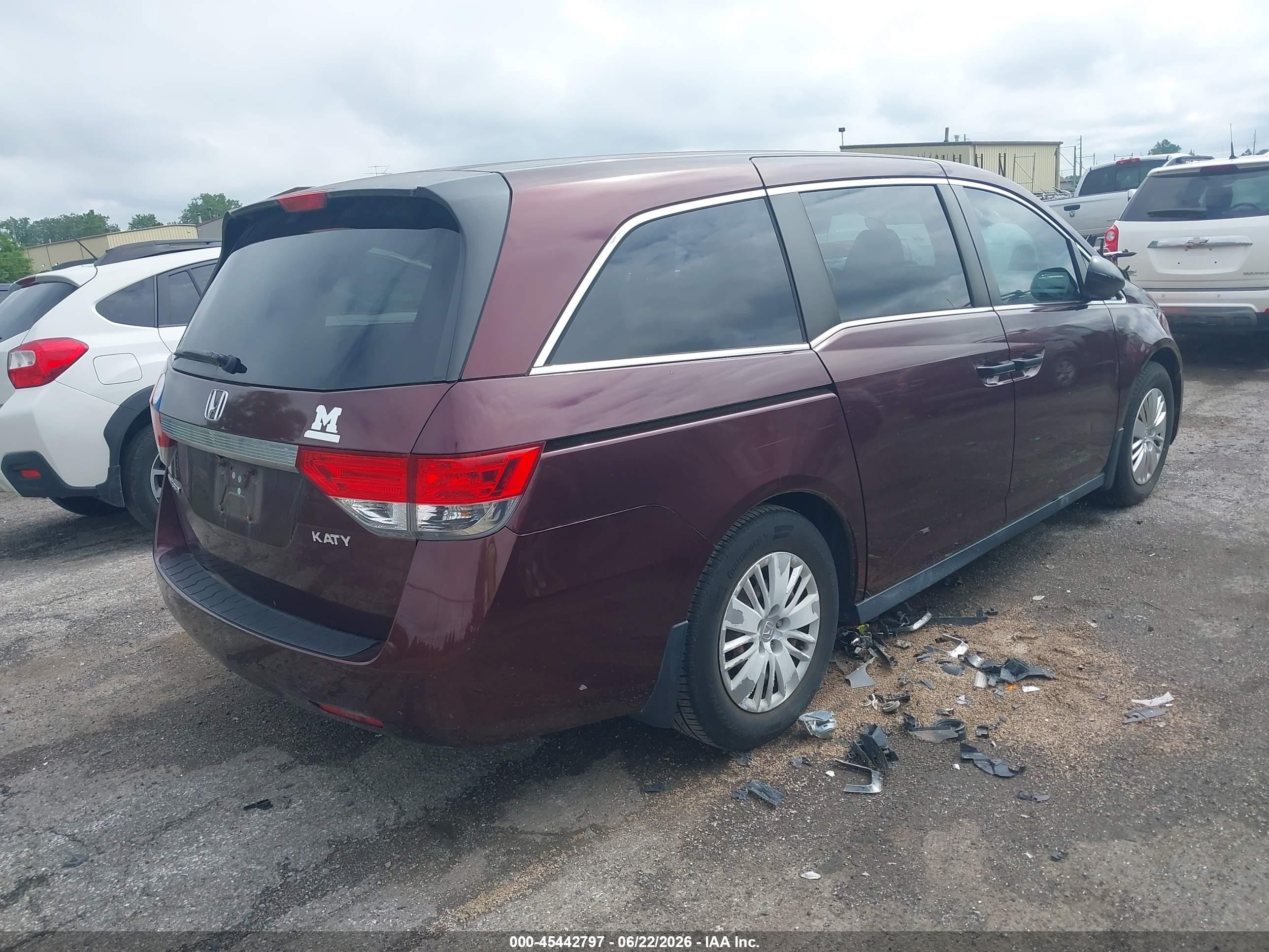 2014 Honda Odyssey Lx Burgundy vin: 5FNRL5H21EB059214