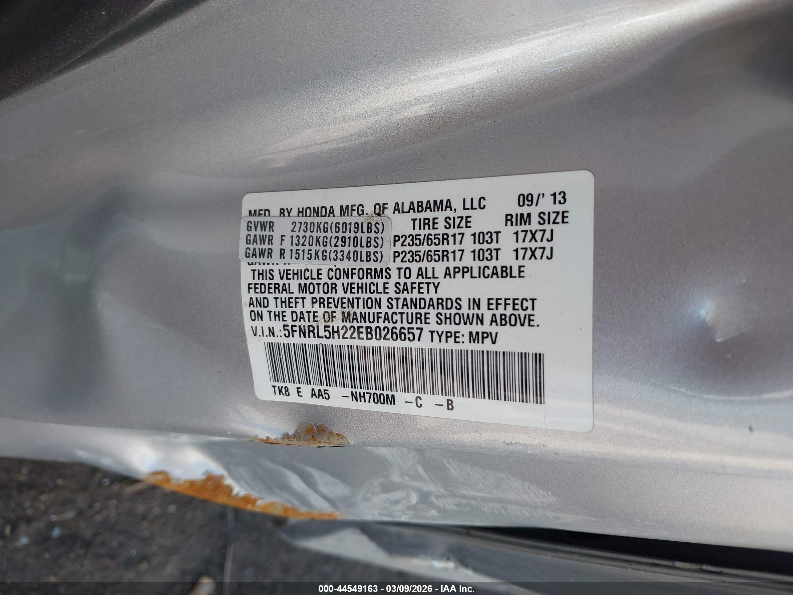 2014 Honda Odyssey Lx Silver vin: 5FNRL5H22EB026657