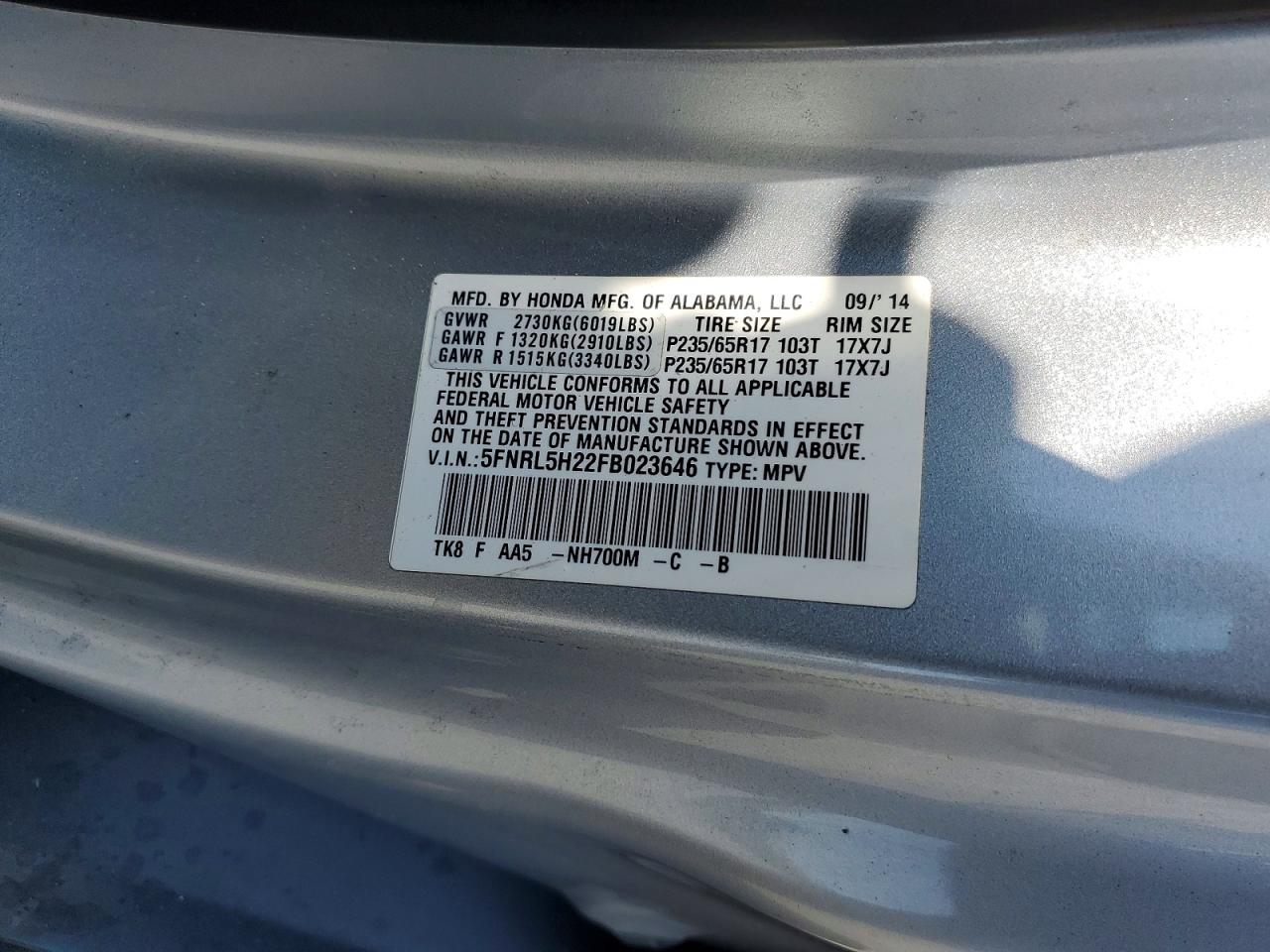 2015 Honda Odyssey Lx Серебряный vin: 5FNRL5H22FB023646