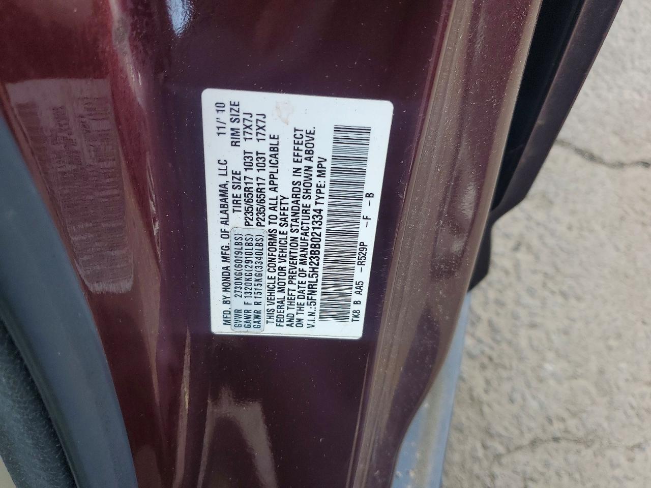 2011 Honda Odyssey Lx Бордовый vin: 5FNRL5H23BB021334
