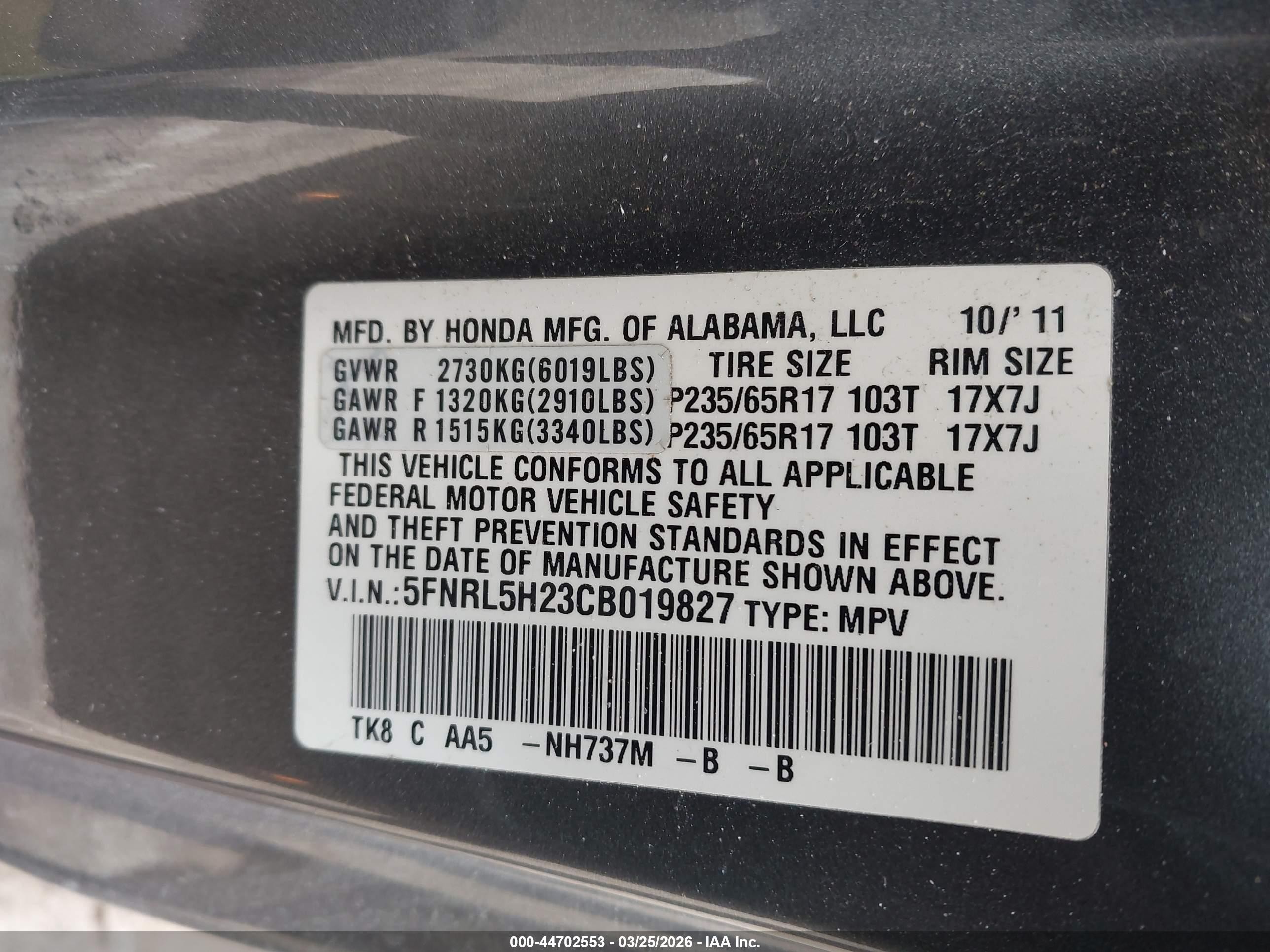 2012 Honda Odyssey Lx Gray vin: 5FNRL5H23CB019827