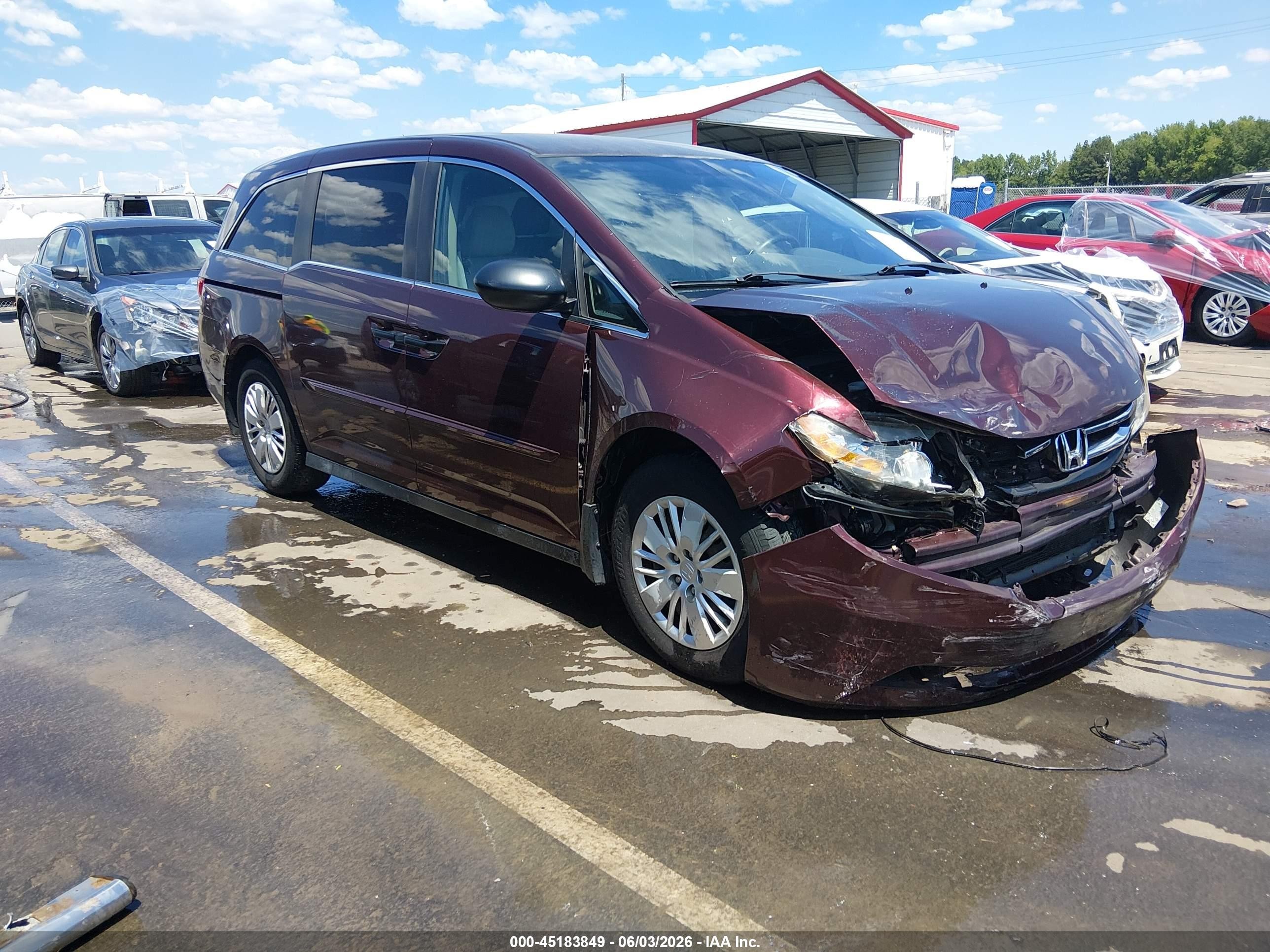 2014 Honda Odyssey Lx Burgundy vin: 5FNRL5H23EB028997