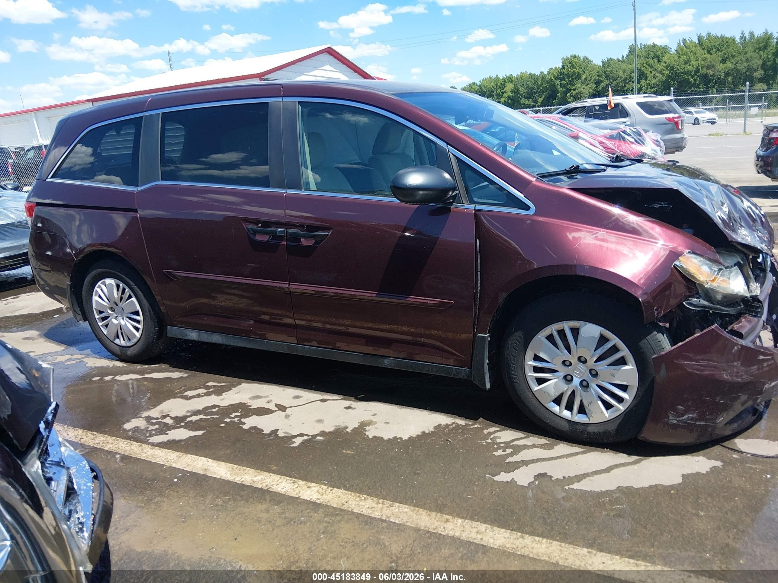 2014 Honda Odyssey Lx Burgundy vin: 5FNRL5H23EB028997