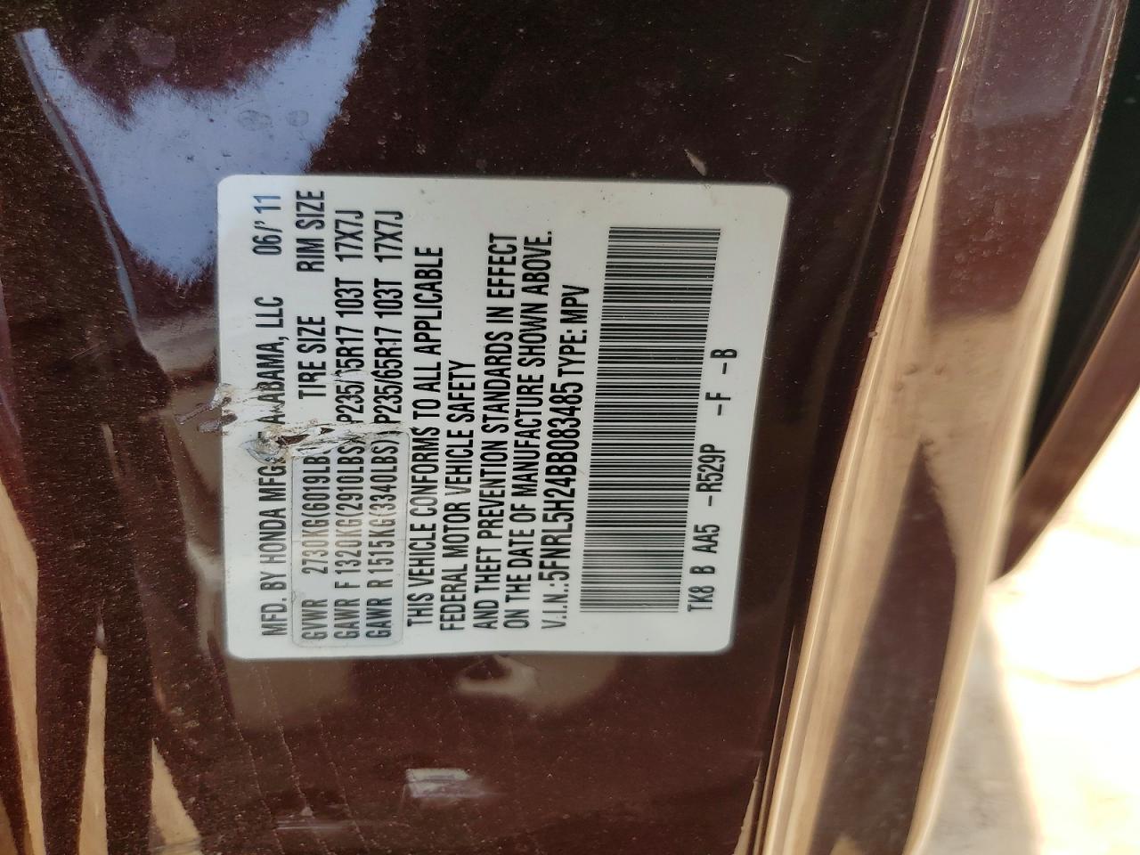 2011 Honda Odyssey Lx Maroon vin: 5FNRL5H24BB083485