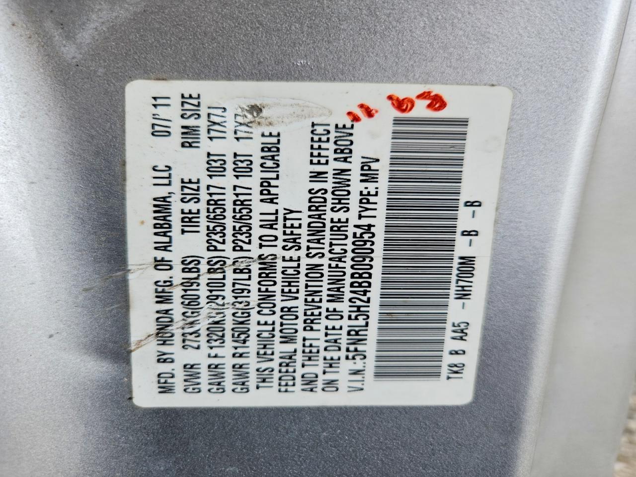 2011 Honda Odyssey Lx Silver vin: 5FNRL5H24BB090954