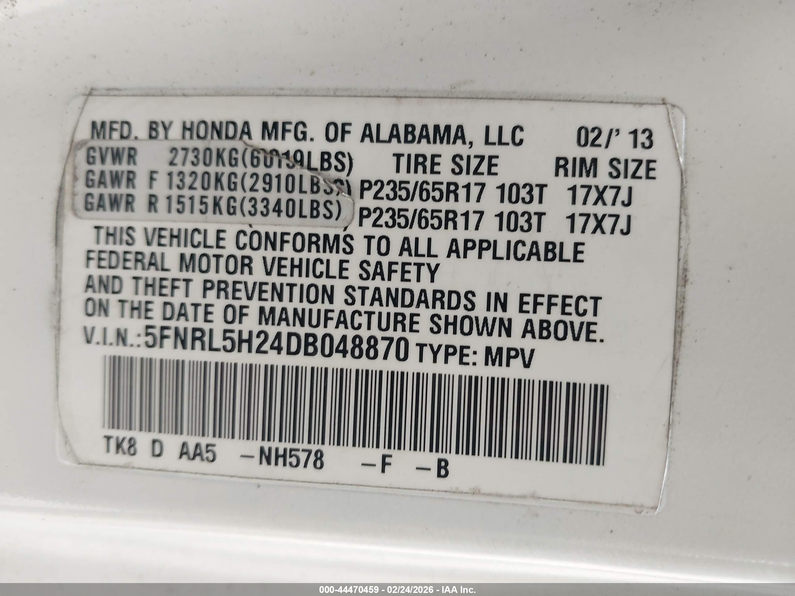 2013 Honda Odyssey Lx White vin: 5FNRL5H24DB048870