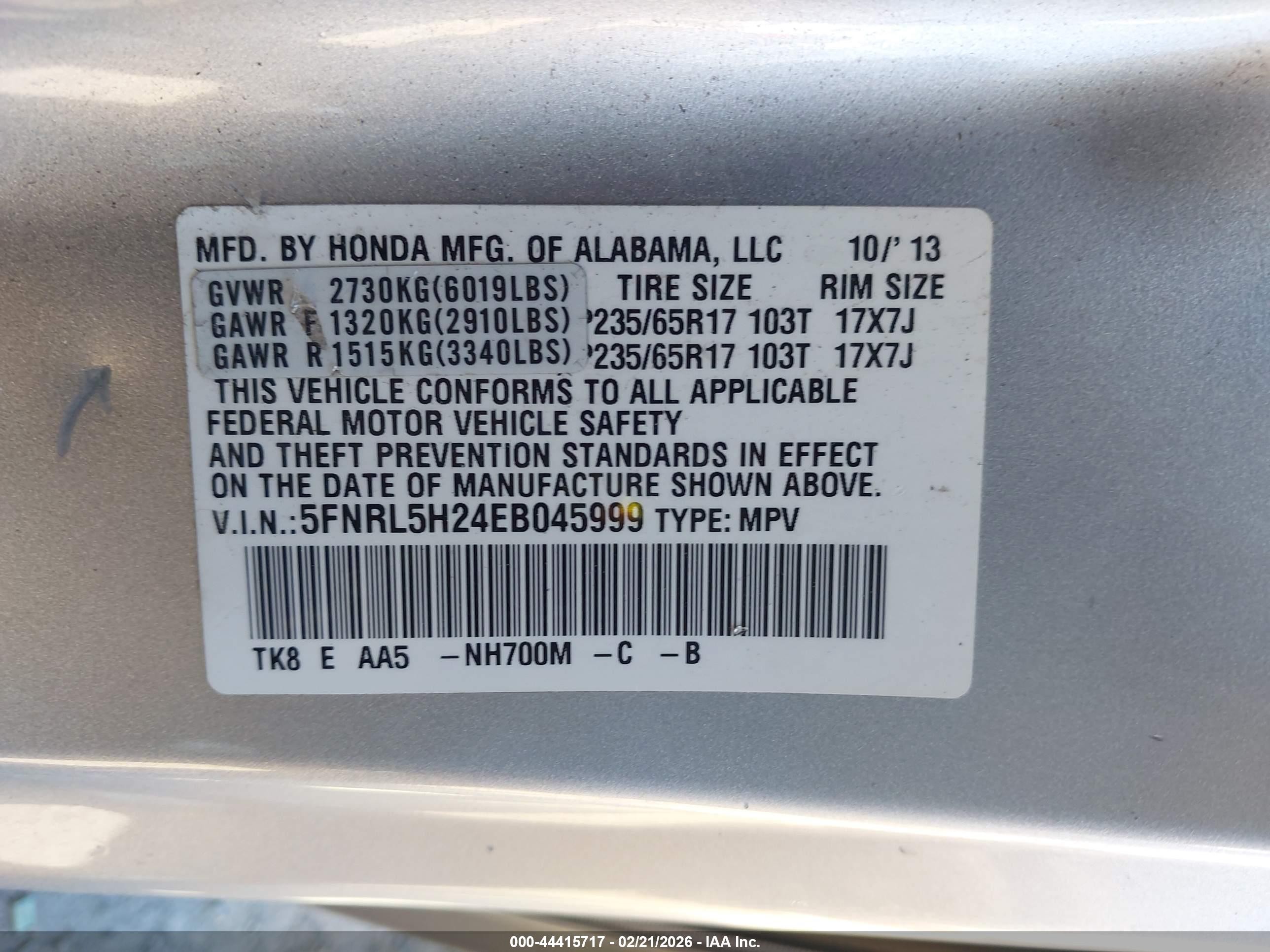 2014 Honda Odyssey Lx Silver vin: 5FNRL5H24EB045999