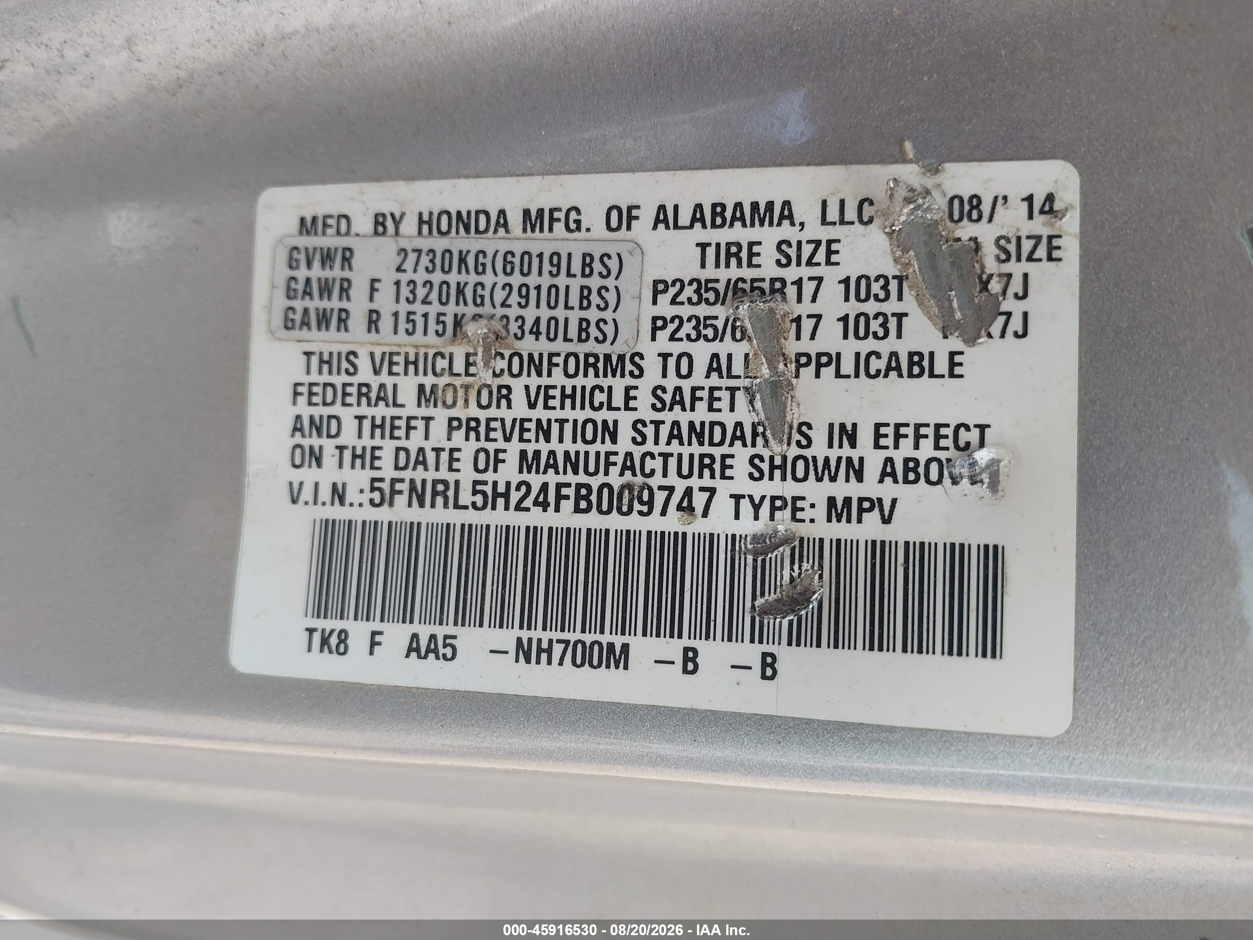 2015 Honda Odyssey Lx Silver vin: 5FNRL5H24FB009747