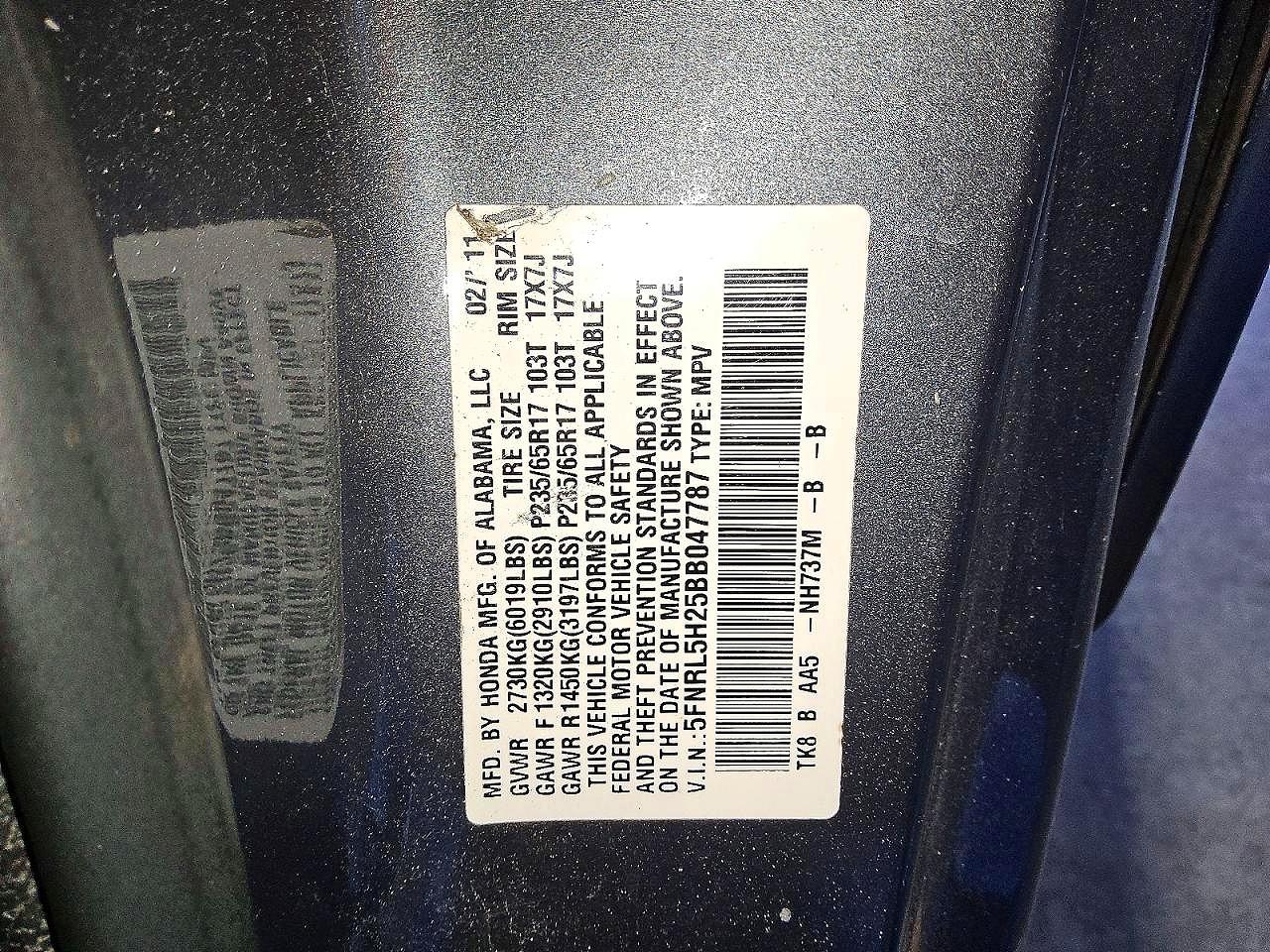 2011 Honda Odyssey Lx Gray vin: 5FNRL5H25BB047787