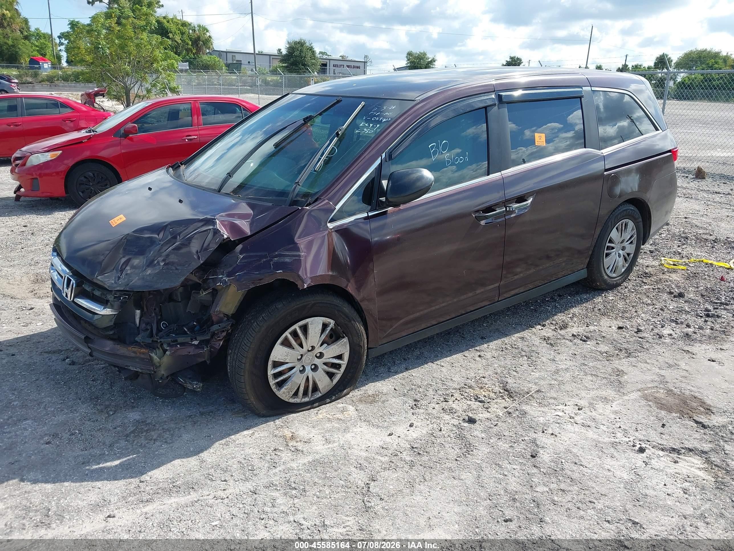2014 Honda Odyssey Lx Maroon vin: 5FNRL5H25EB054422