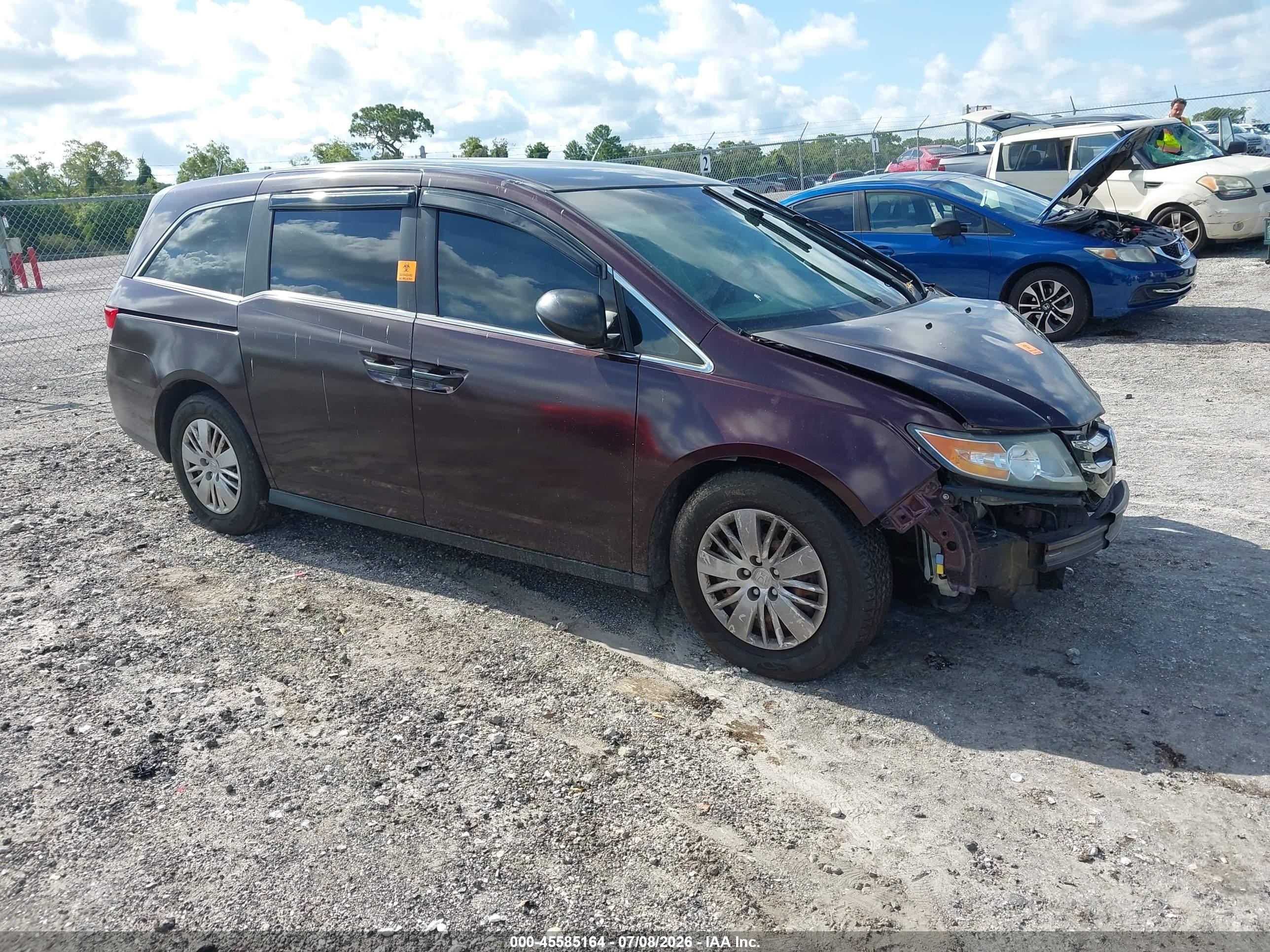 2014 Honda Odyssey Lx Maroon vin: 5FNRL5H25EB054422
