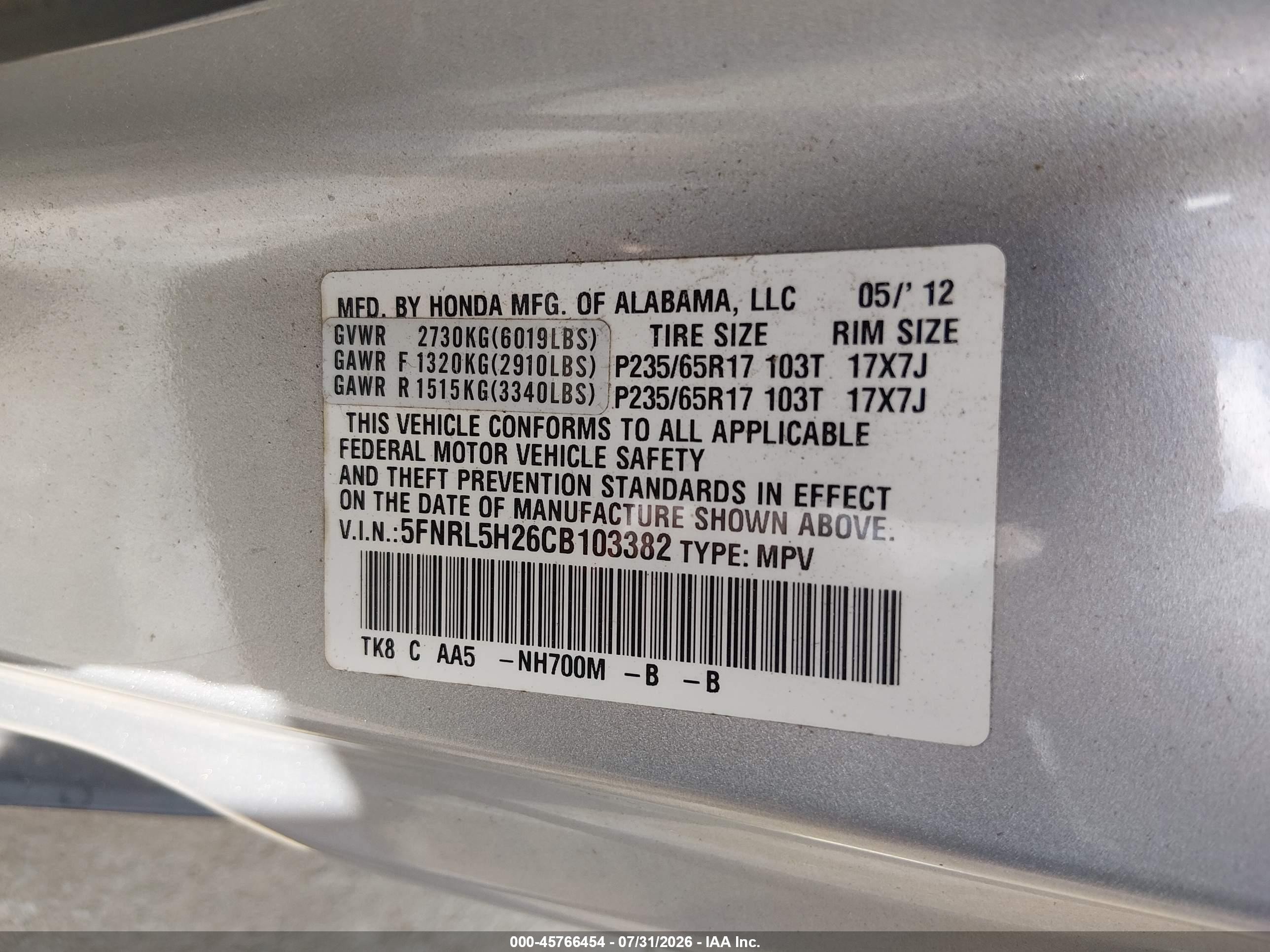 2012 Honda Odyssey Lx Silver vin: 5FNRL5H26CB103382