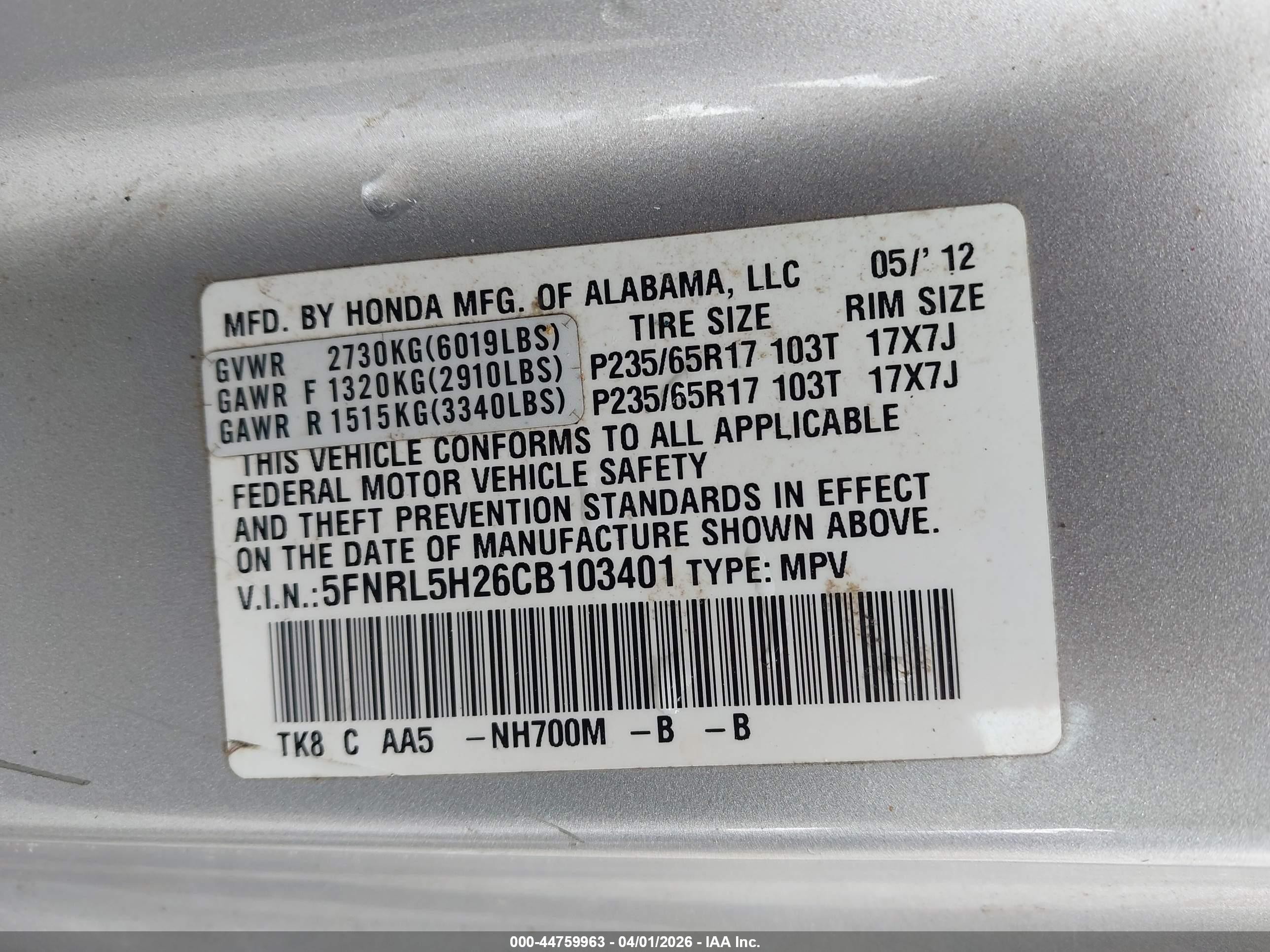 2012 Honda Odyssey Lx Silver vin: 5FNRL5H26CB103401