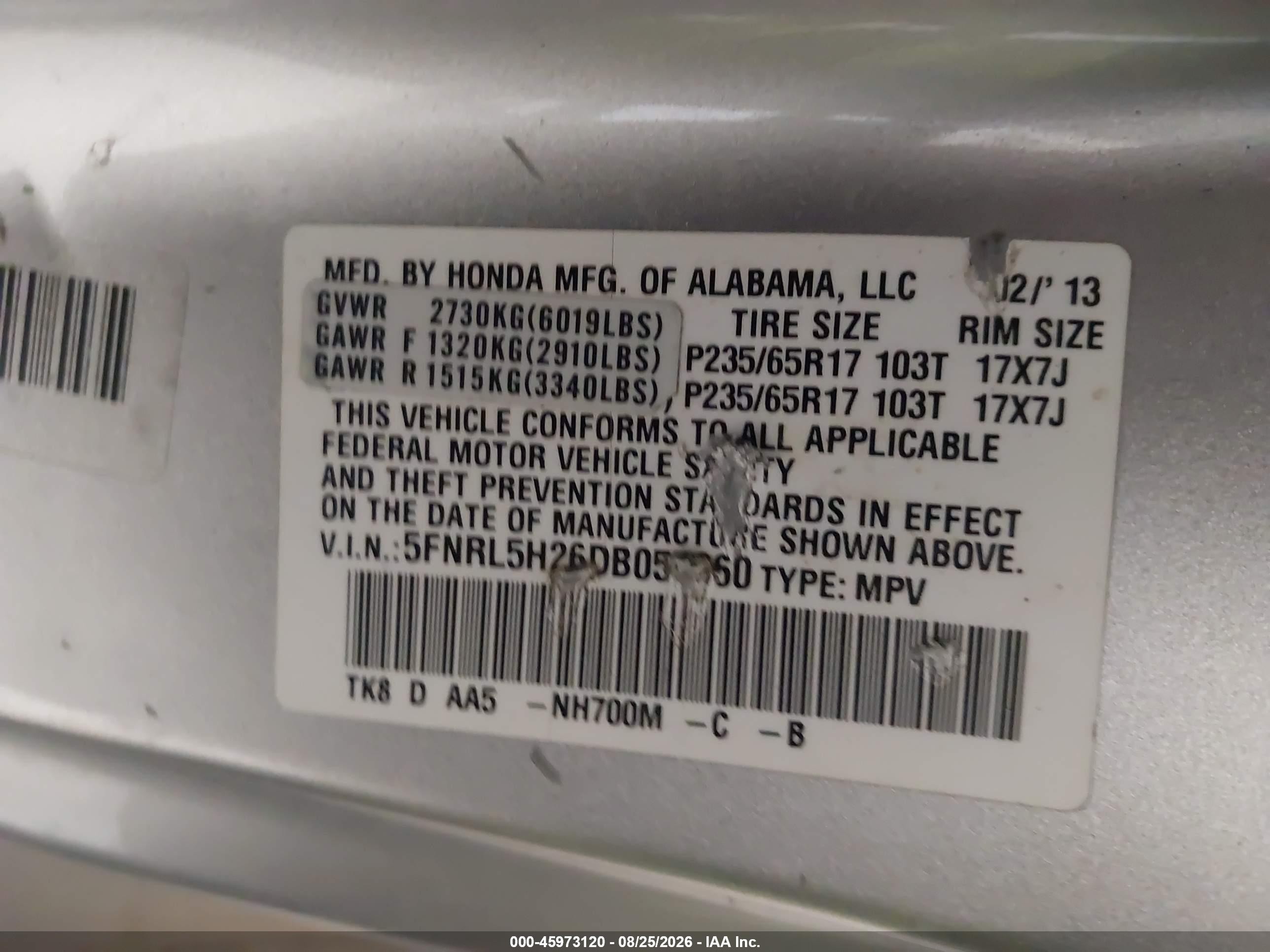 2013 Honda Odyssey Lx Серебряный vin: 5FNRL5H26DB055660