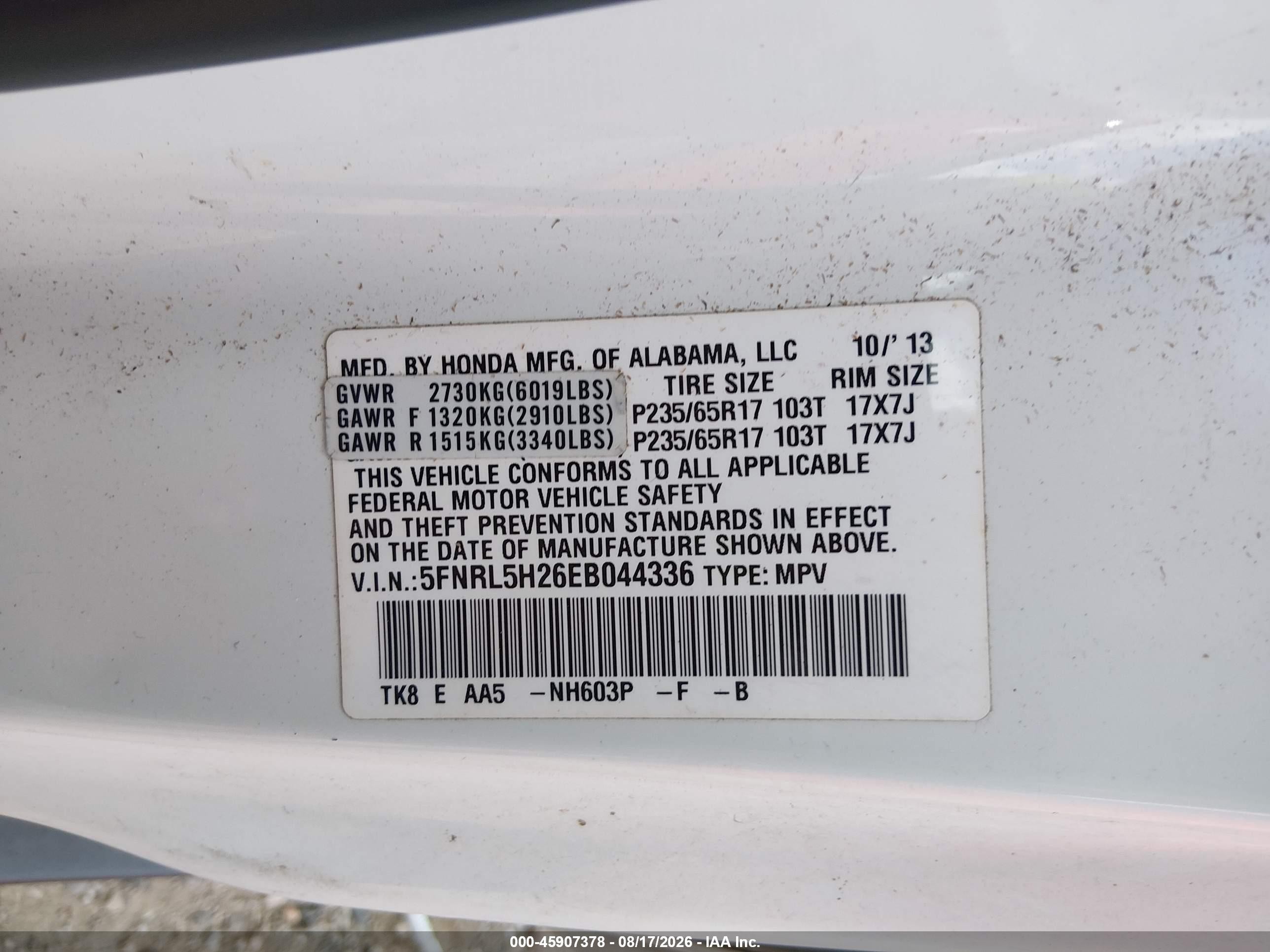 2014 Honda Odyssey Lx White vin: 5FNRL5H26EB044336