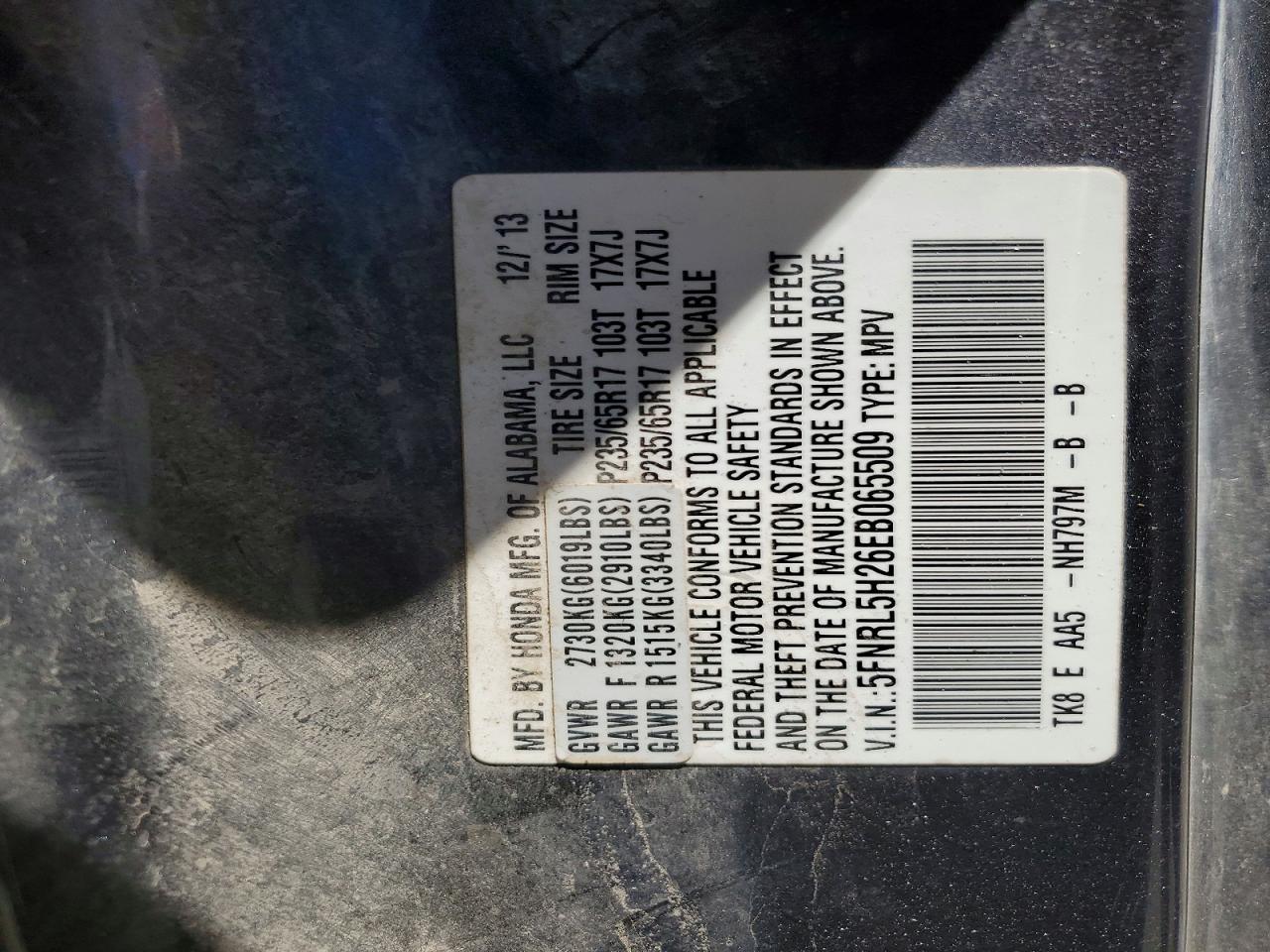 2014 Honda Odyssey Lx Gray vin: 5FNRL5H26EB065509