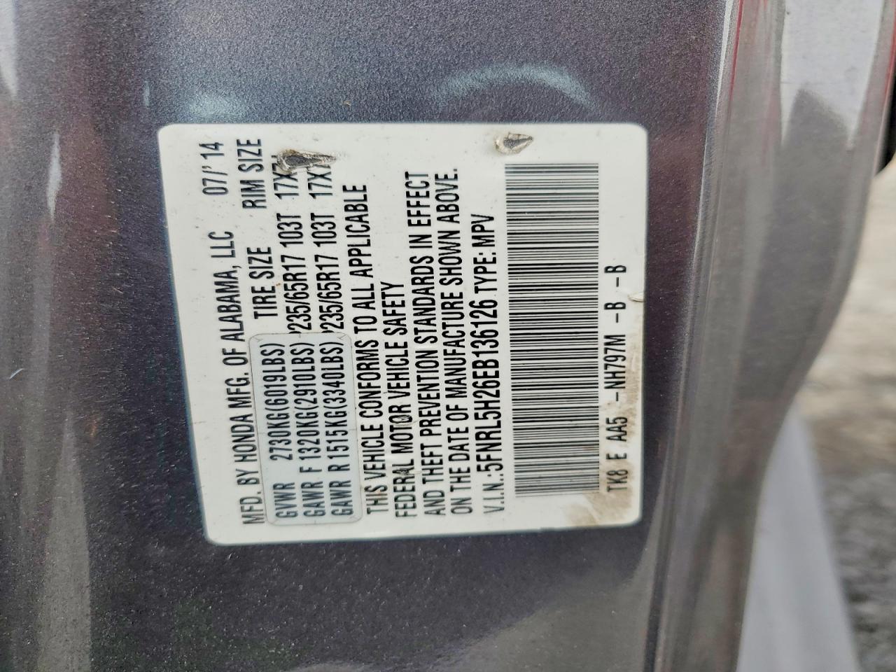 2014 Honda Odyssey Lx Gray vin: 5FNRL5H26EB136126